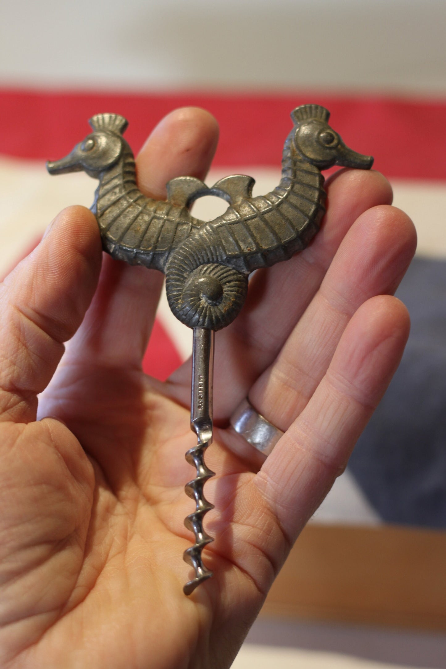 An Unusual Vintage Lead Double Seahorse Cork Screw - 13cm Long - c1930's