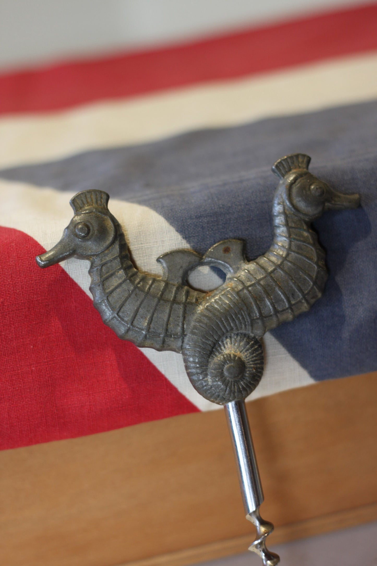 An Unusual Vintage Lead Double Seahorse Cork Screw - 13cm Long - c1930's
