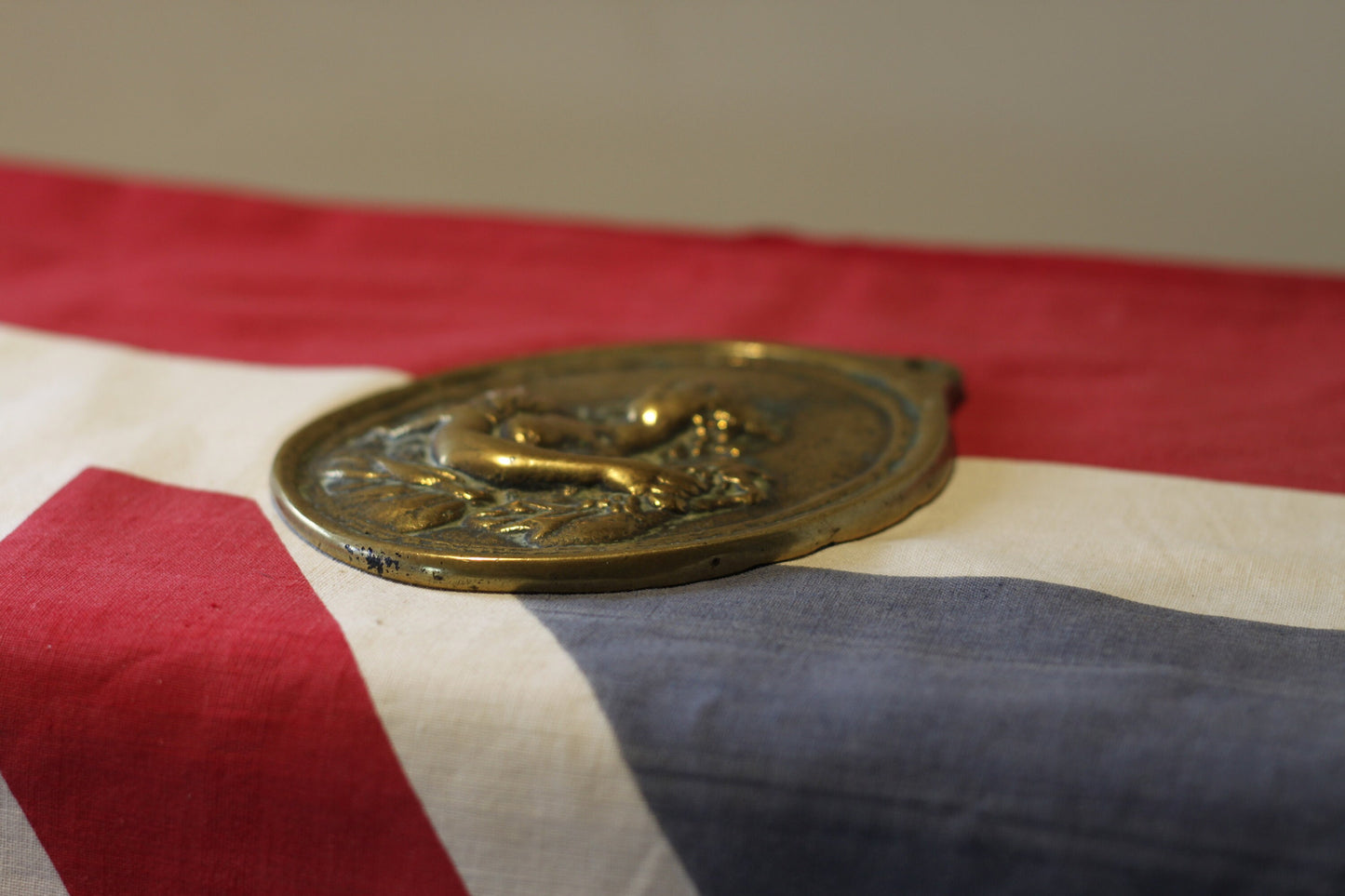 An Antique Oval Brass Plaque/ Large Key Hole Escutcheon of a Female c19th Century