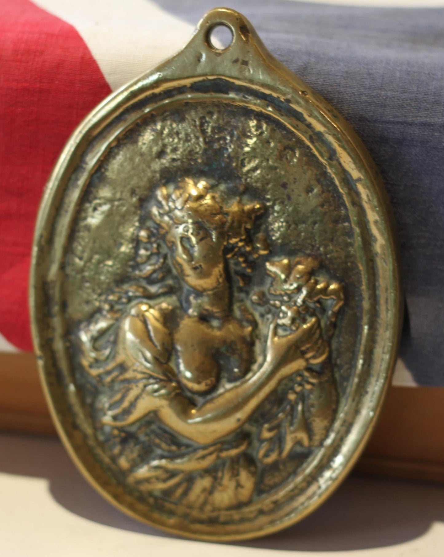 An Antique Oval Brass Plaque/ Large Key Hole Escutcheon of a Female c19th Century