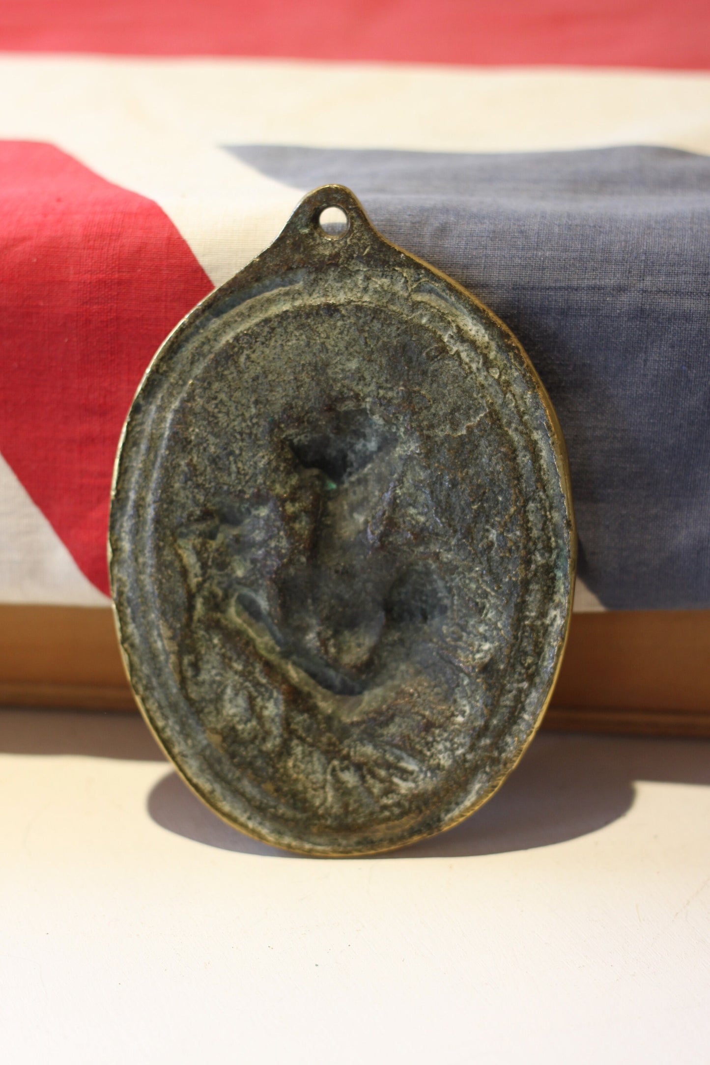 An Antique Oval Brass Plaque/ Large Key Hole Escutcheon of a Female c19th Century