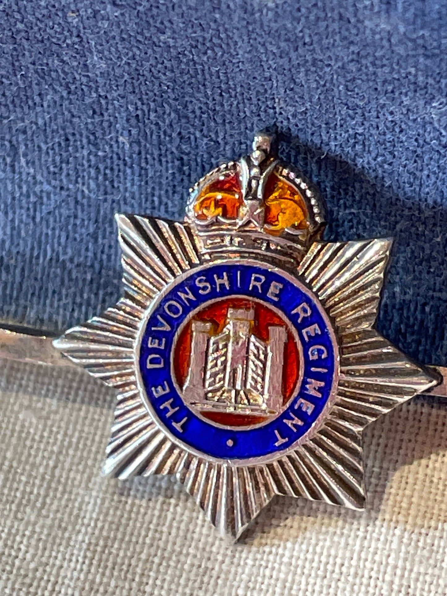 The Devonshire Regiment Military Unit Sterling Silver and Enamel Brooch 45mm long