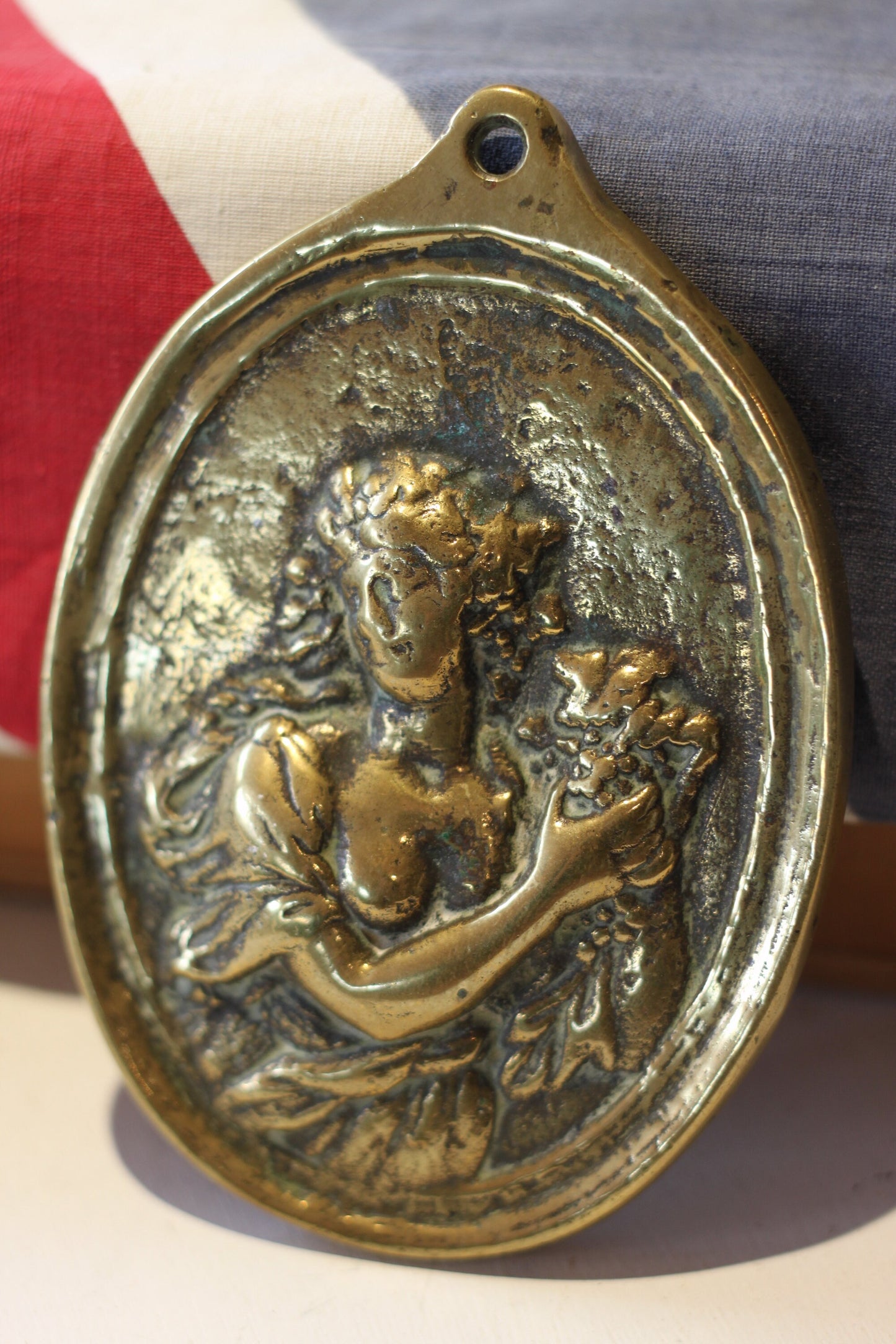 An Antique Oval Brass Plaque/ Large Key Hole Escutcheon of a Female c19th Century