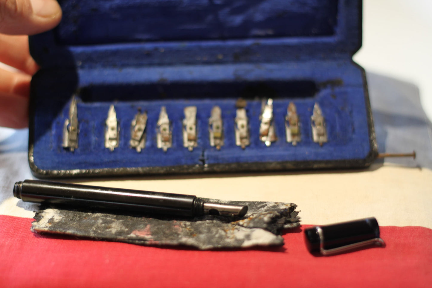 Two Vintage Pelikan Graphos Calligraphy Dip Sets With Blue Velvet Lined Fitted Cases