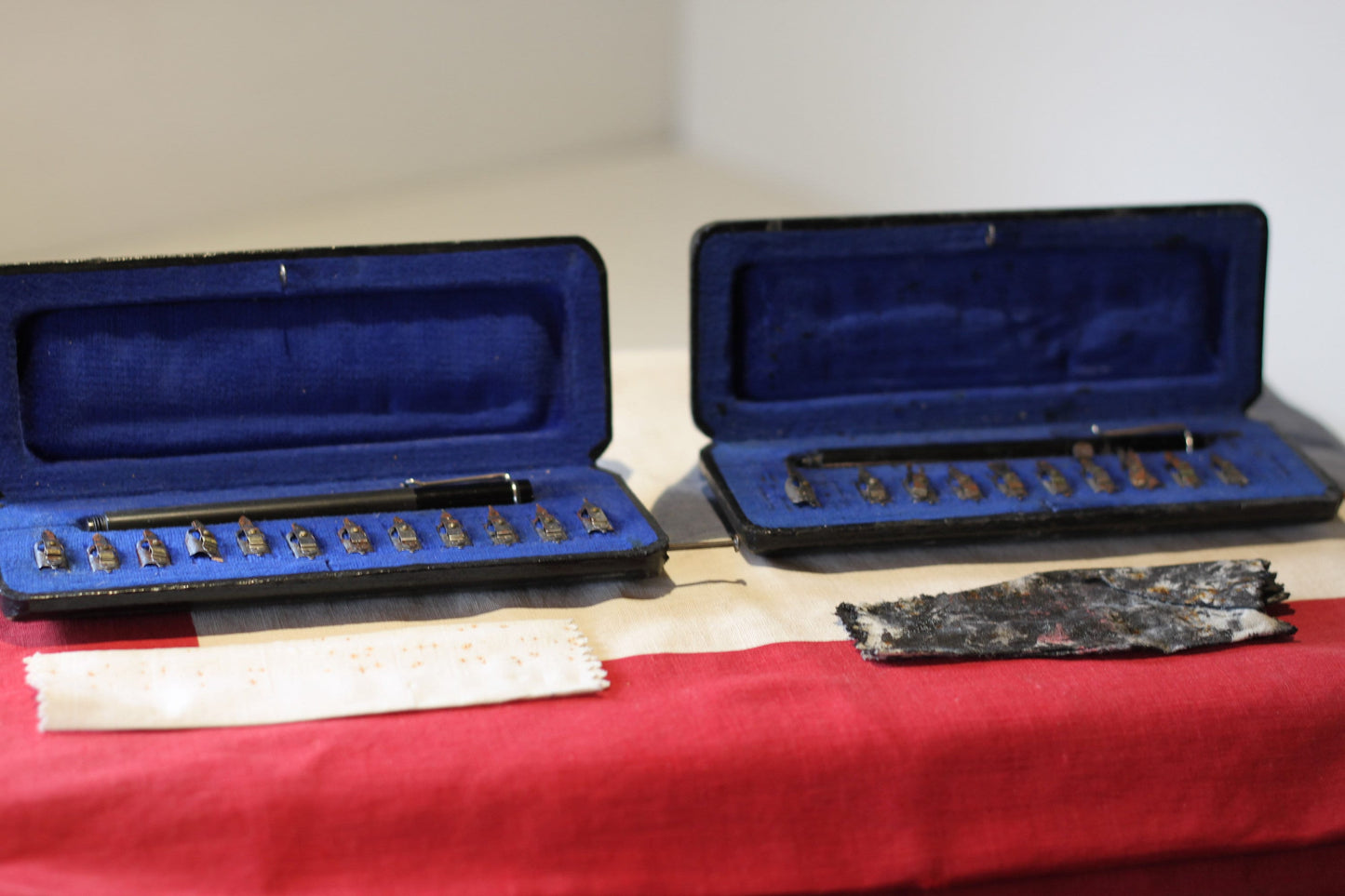 Two Vintage Pelikan Graphos Calligraphy Dip Sets With Blue Velvet Lined Fitted Cases