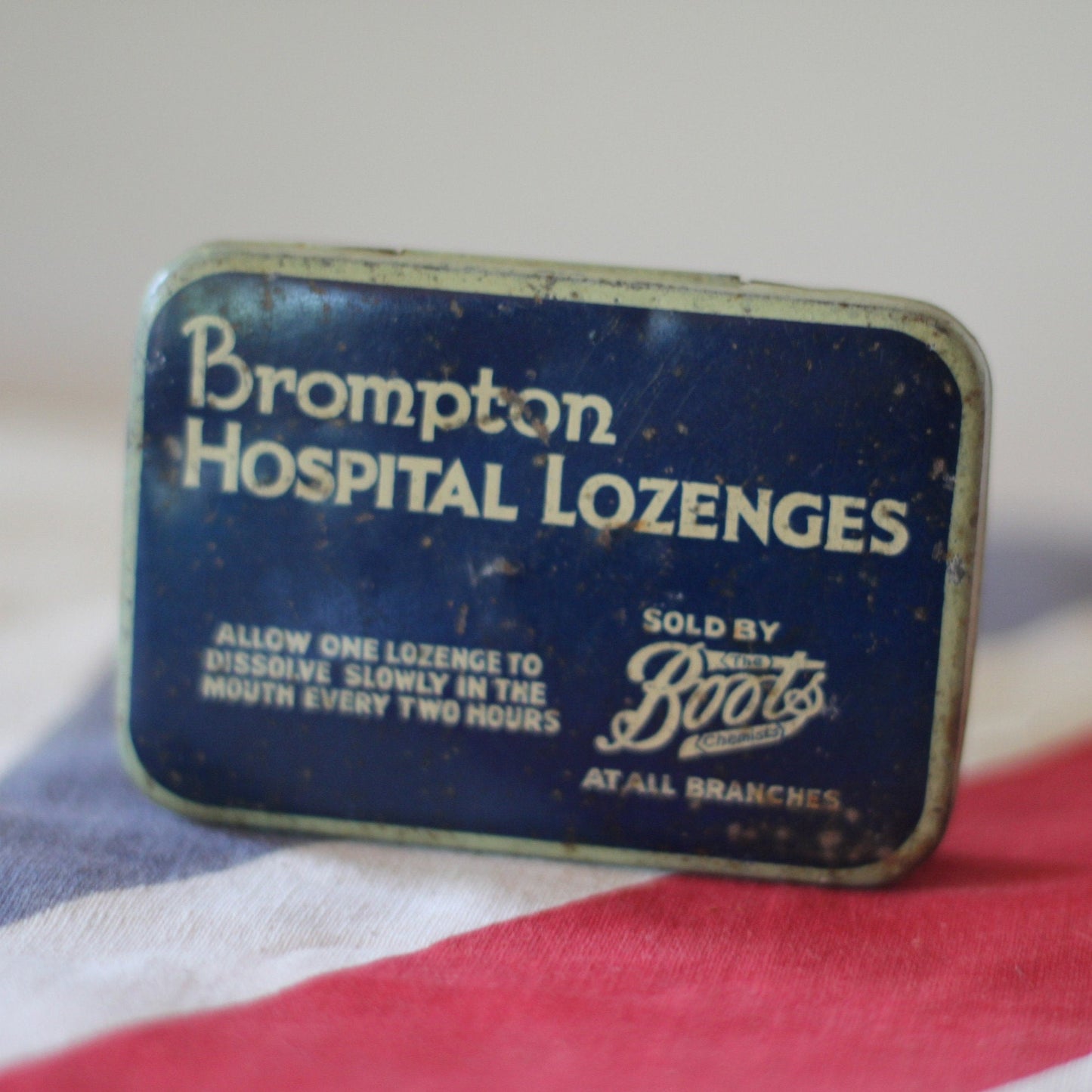 A Vintage Brompton Hospital Lozenges Tin Sold by Boots 8x5.5x1.5cm