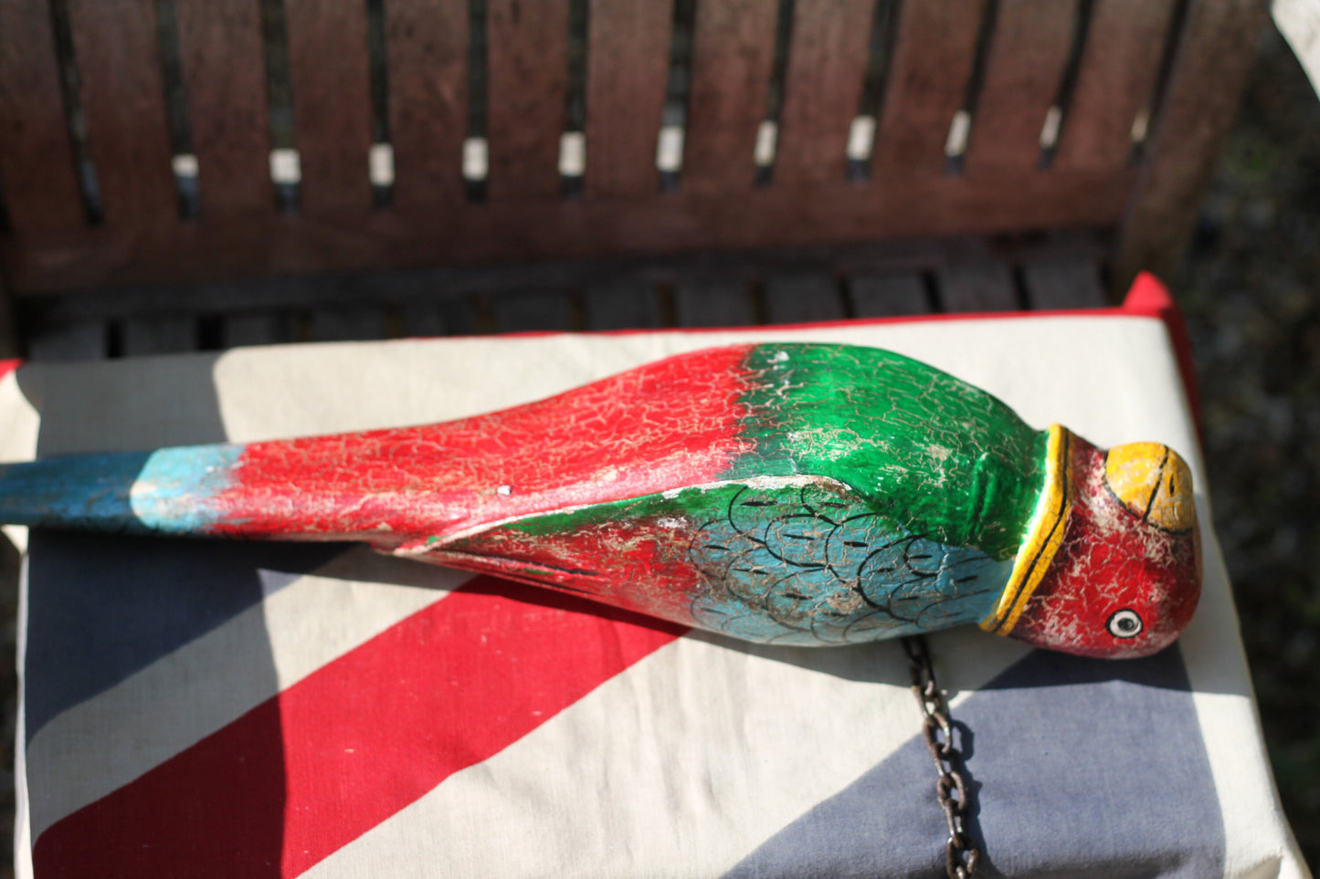 A Hand Made and Painted Colourful Hanging Wooden Parrot 43cm Long