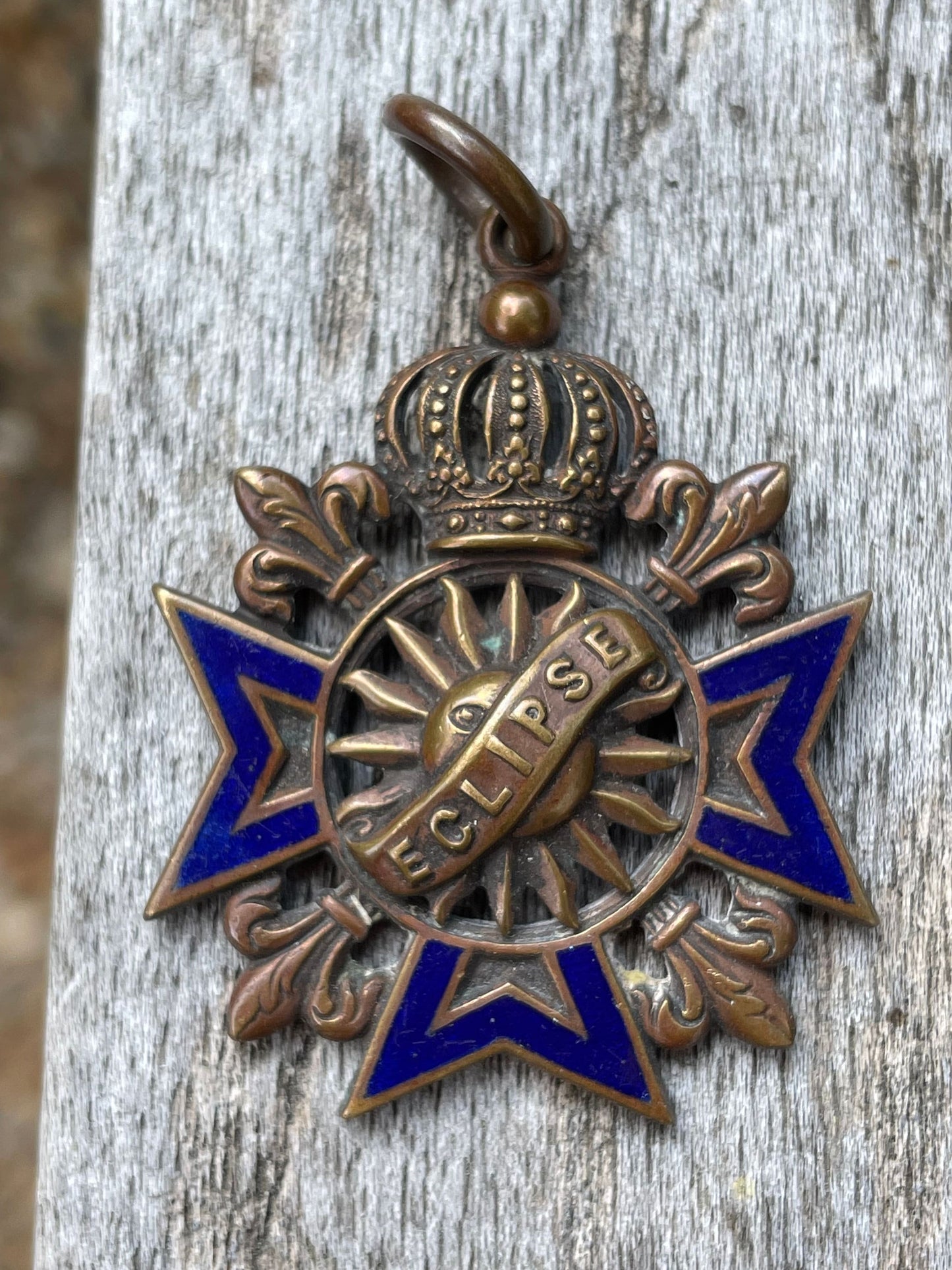 Rare 32mm Cruciform and Enamelled Copper Medal Fob From The Eclipse Horse Race Held at Sandown Park by H Lewis 172 New Bond Street London