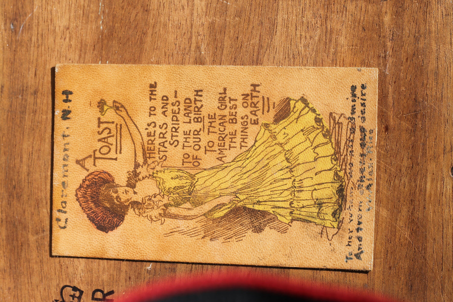 Three Early 20th Century American Postal Covers, Two Leather and One Bark 14cm Wide With Stamps