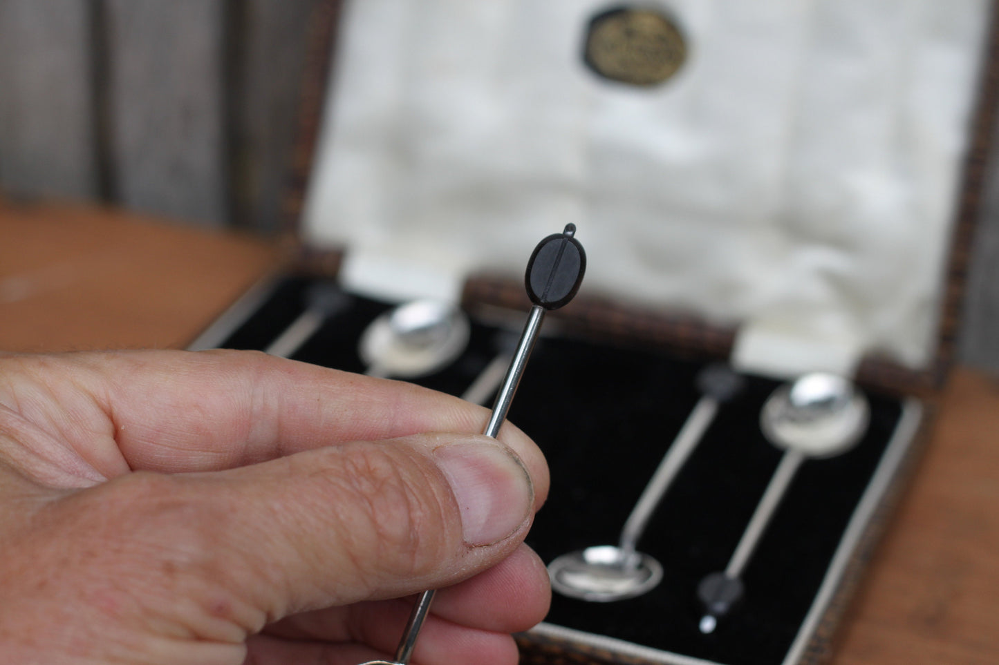 A Set of Six George V Silver Coffee Bean Spoons Housed in a John Nix Eastbourne Fitted Case, William Suckling Ltd, Birmingham 1922 48.2g