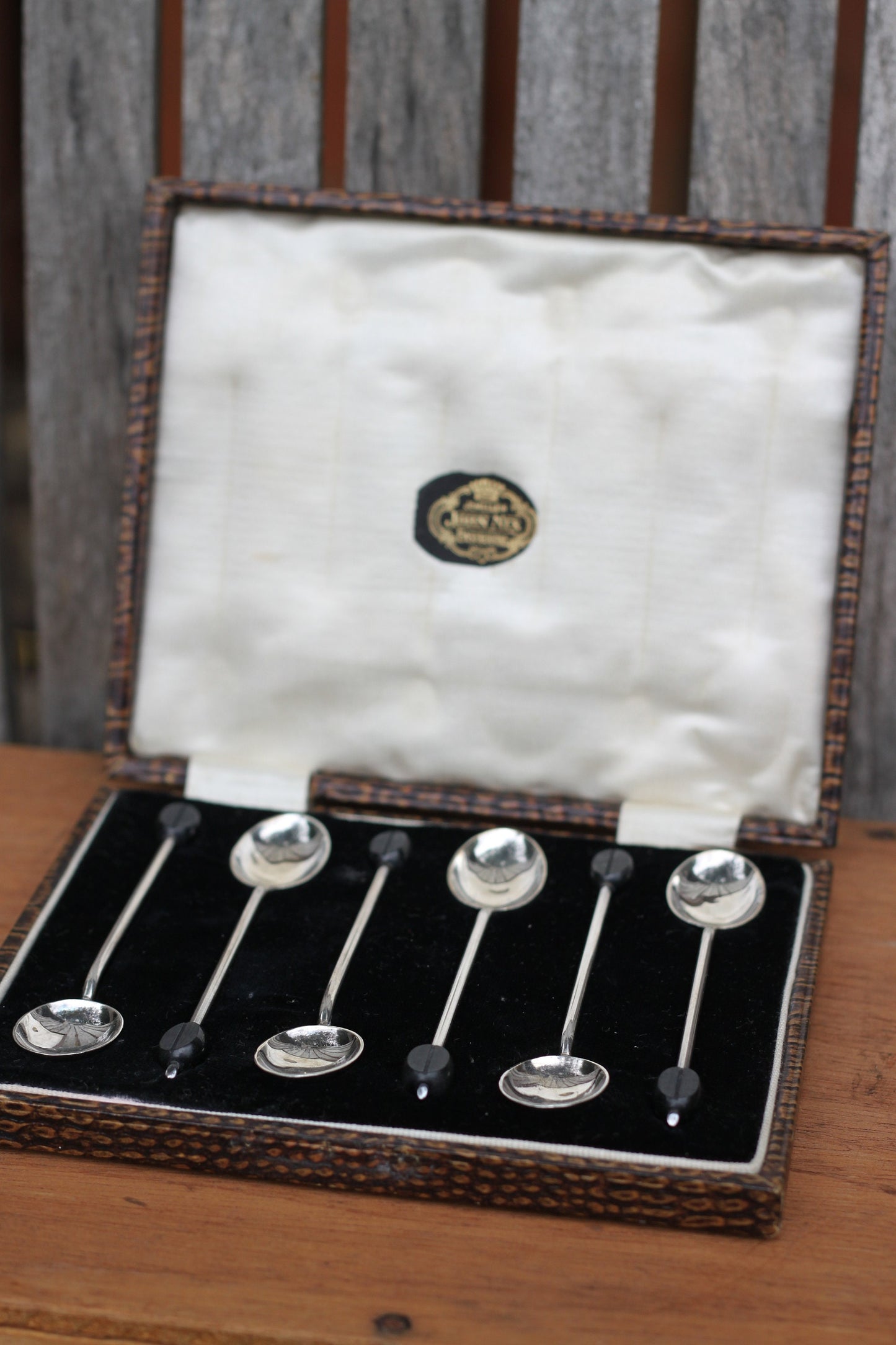 A Set of Six George V Silver Coffee Bean Spoons Housed in a John Nix Eastbourne Fitted Case, William Suckling Ltd, Birmingham 1922 48.2g