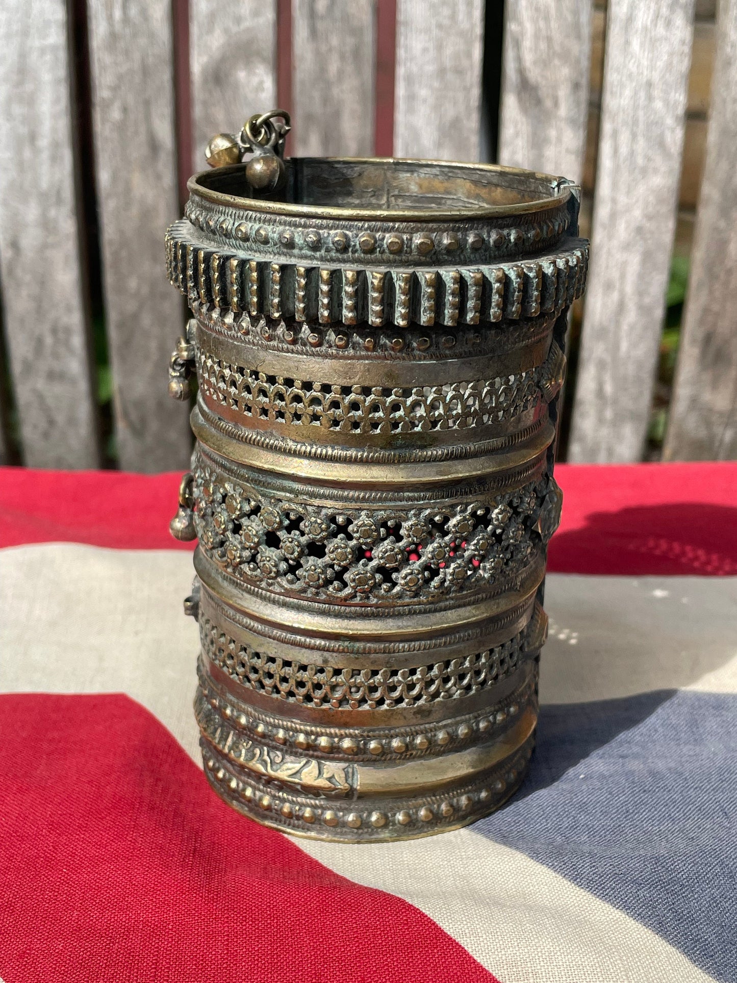 An Indian White metal Cuff Bangle With Coloured Stones 11cm Long
