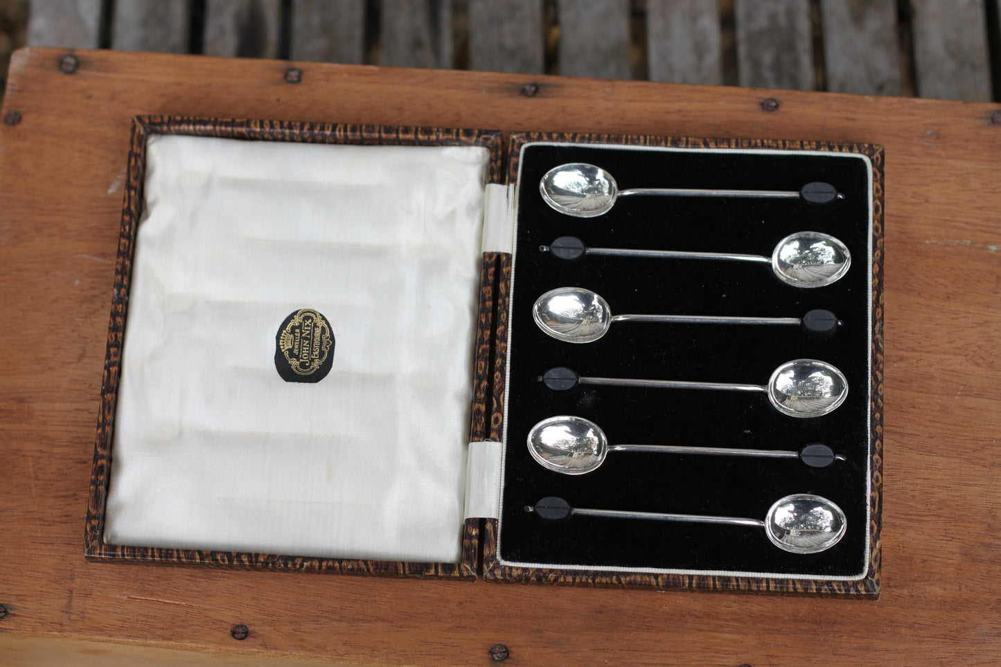 A Set of Six George V Silver Coffee Bean Spoons Housed in a John Nix Eastbourne Fitted Case, William Suckling Ltd, Birmingham 1922 48.2g