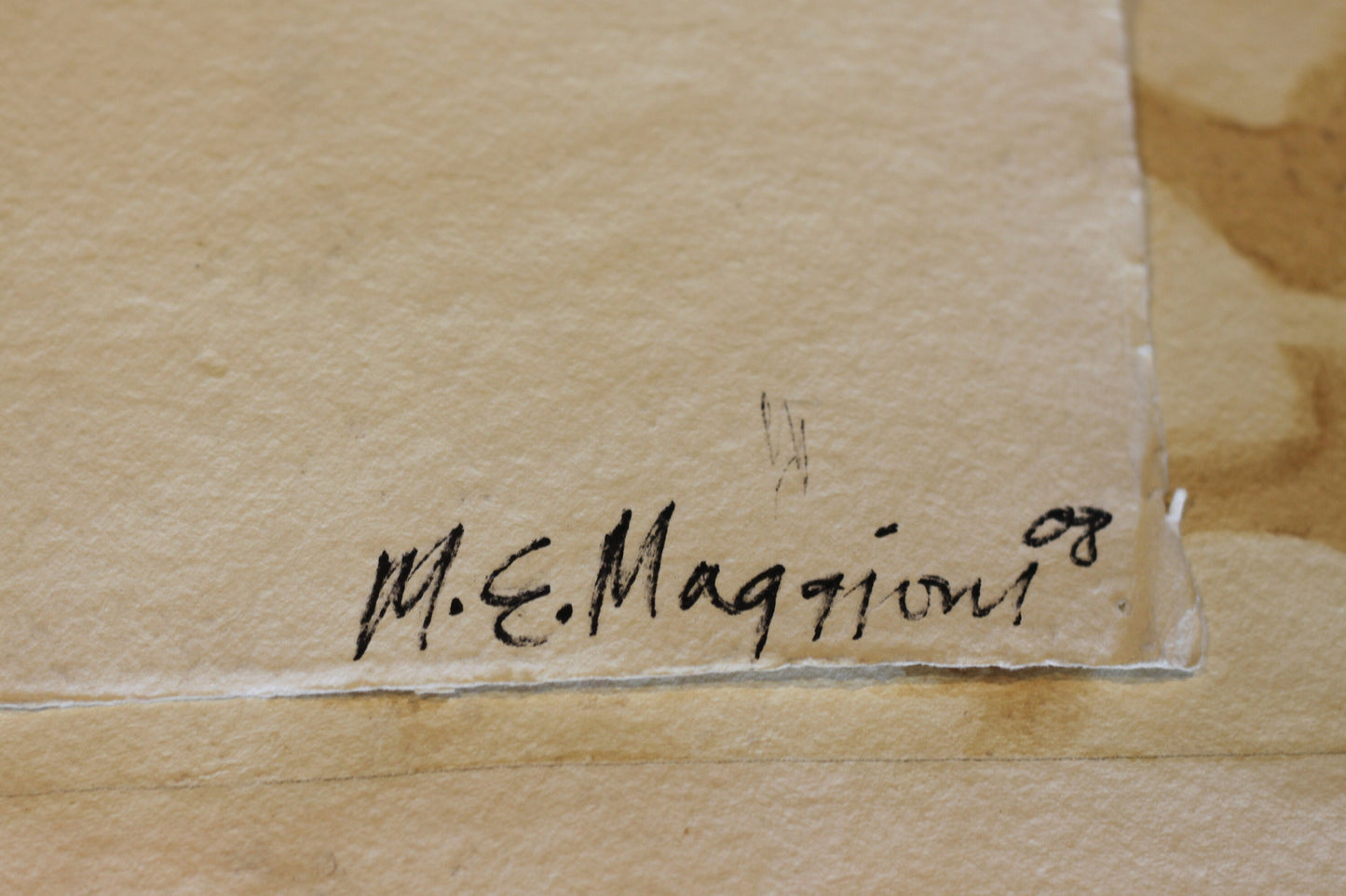 An Original  Italian Surrealist Mixed Media Unframed Piece of Art on Thick Gauge Paper- Signed M.E Maggioni 76x57cm