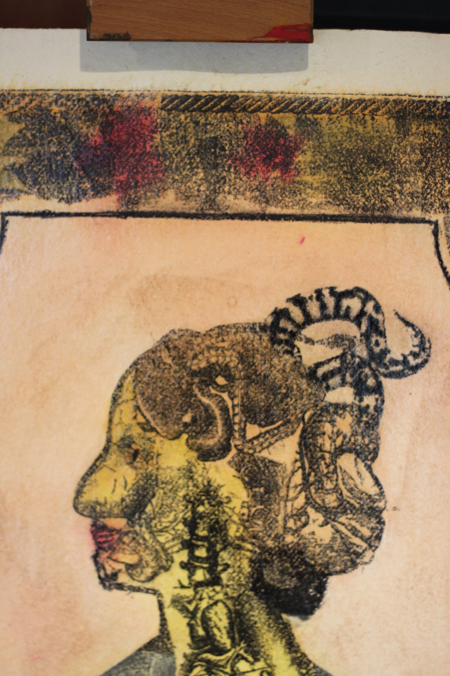 An Original Italian Surrealist Mixed Media Unframed Piece of Art on Thick Gauge Paper- Signed M.E Maggioni 76x57cm