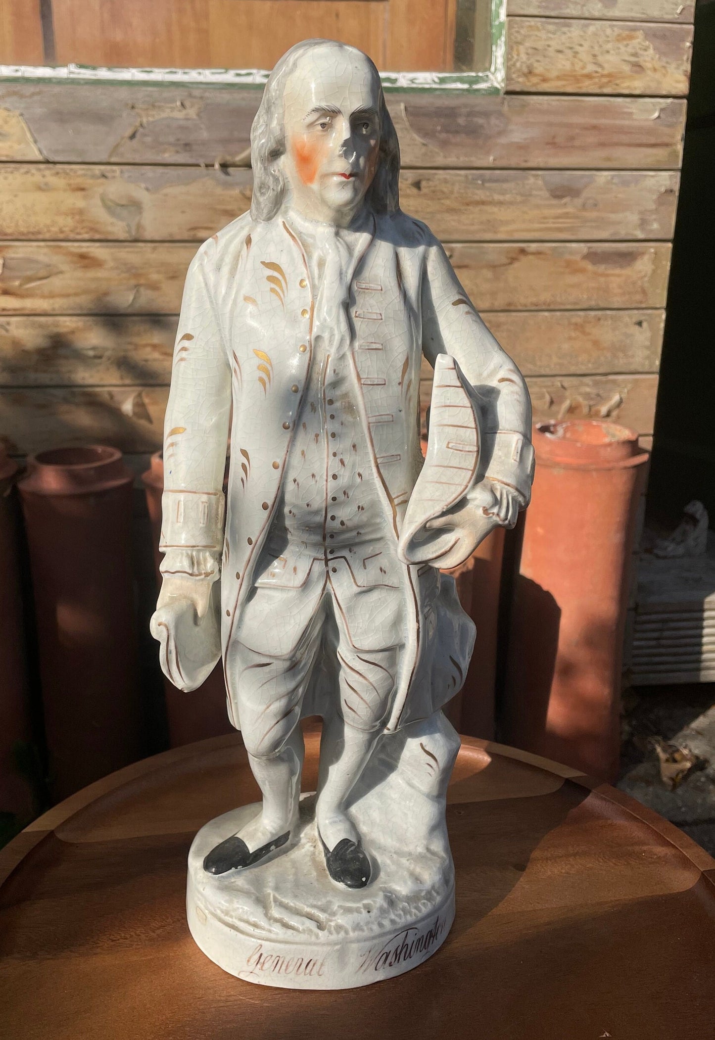 Staffordshire Pottery Portrait Figure of Benjamin Franklin Marked General Washington to The Base 39cm Tall c1860