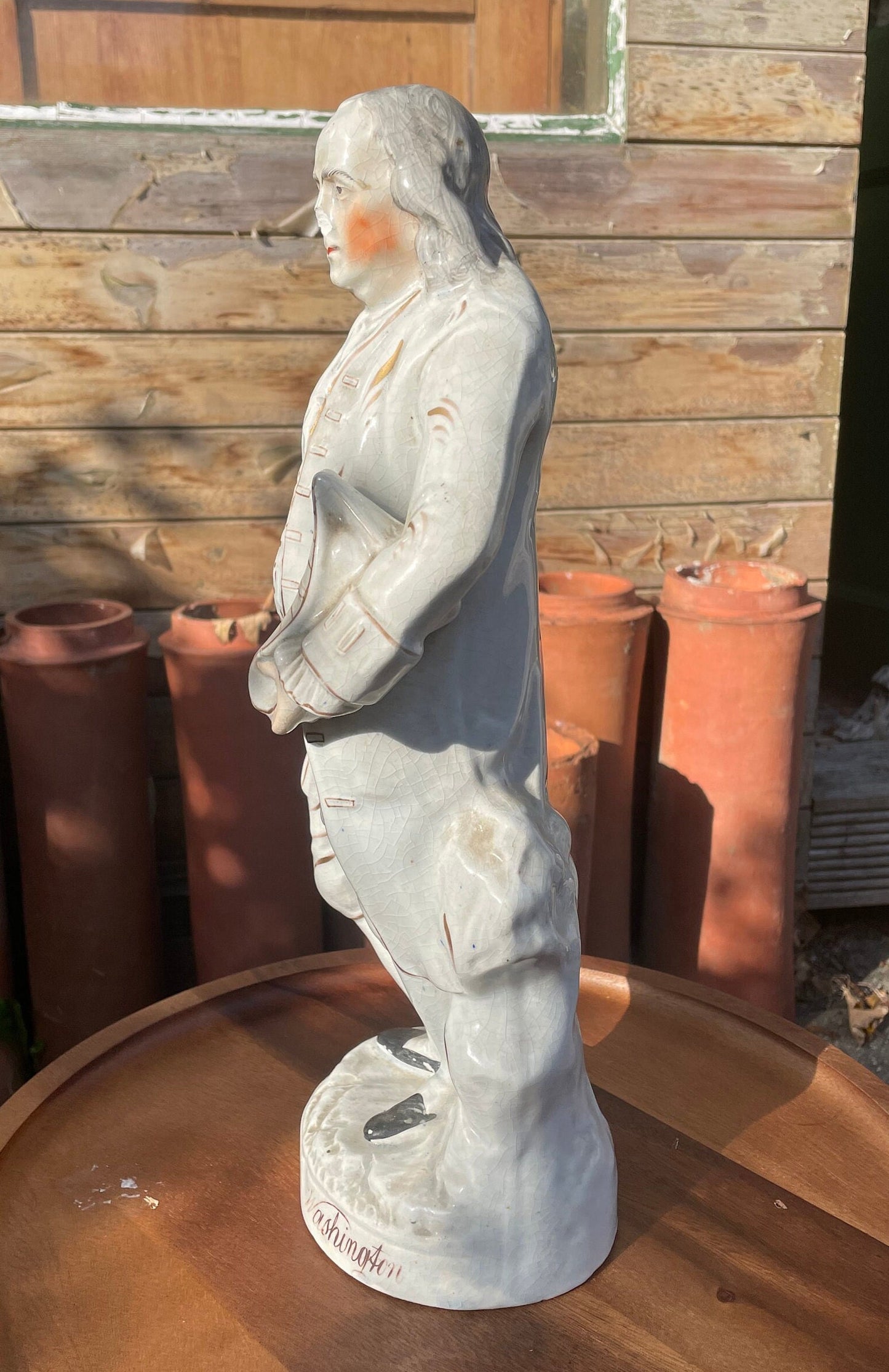 Staffordshire Pottery Portrait Figure of Benjamin Franklin Marked General Washington to The Base 39cm Tall c1860