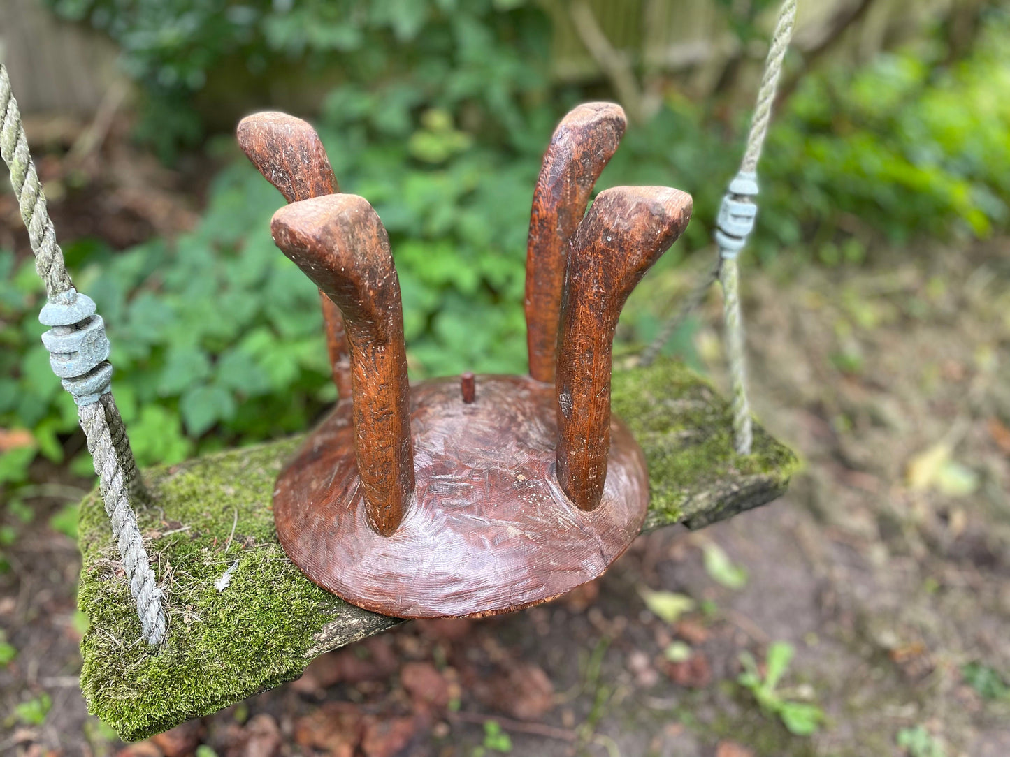 An antique African Kamba Tribal Carved Hardwood Stool With Shallowed Seat 24cm Dia. x 23cm h