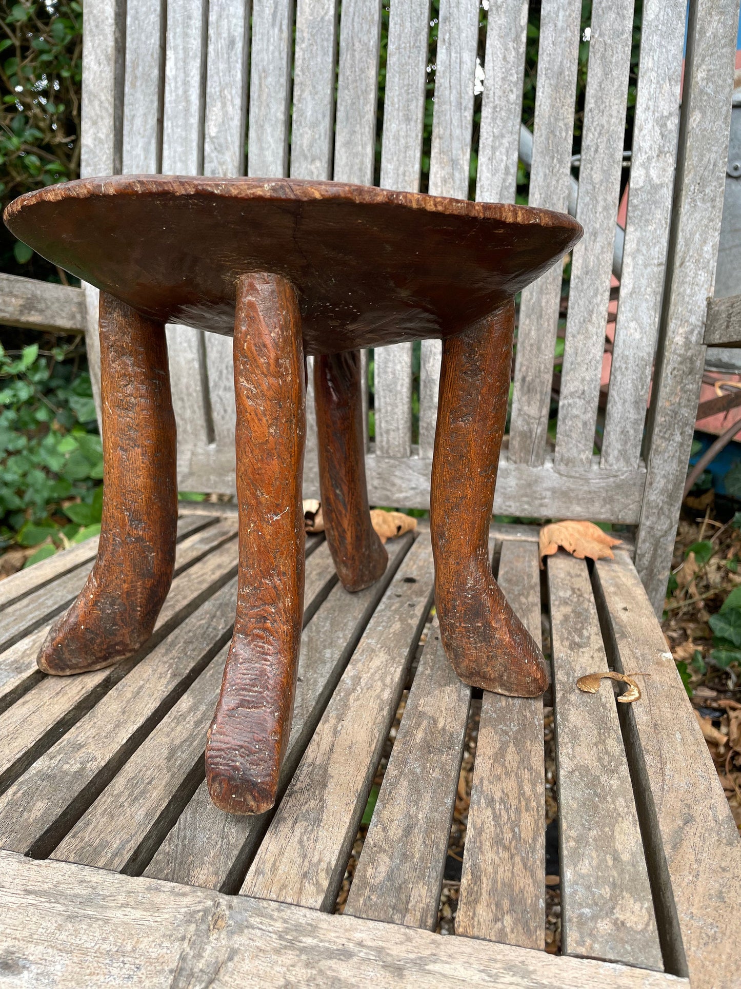 An antique African Kamba Tribal Carved Hardwood Stool With Shallowed Seat 24cm Dia. x 23cm h