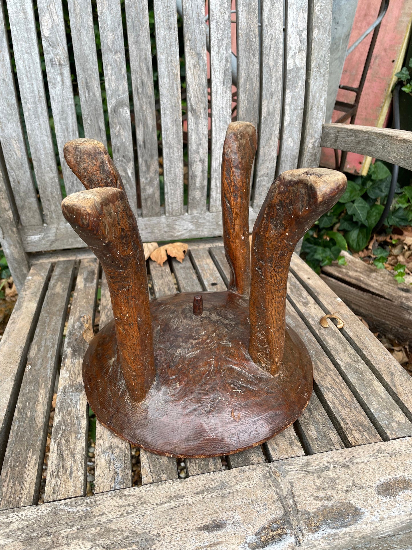 An antique African Kamba Tribal Carved Hardwood Stool With Shallowed Seat 24cm Dia. x 23cm h