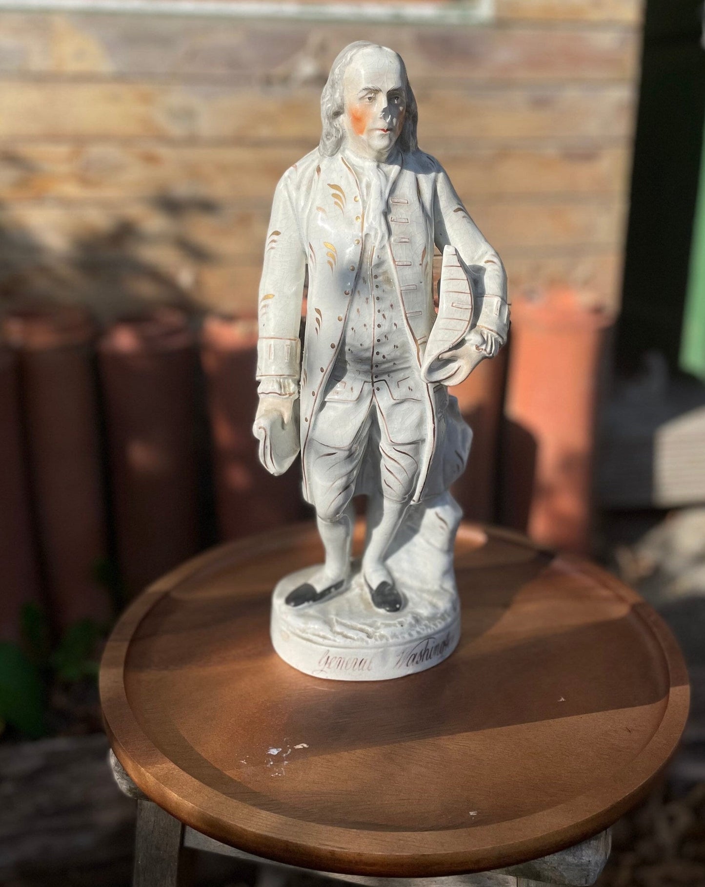 Staffordshire Pottery Portrait Figure of Benjamin Franklin Marked General Washington to The Base 39cm Tall c1860
