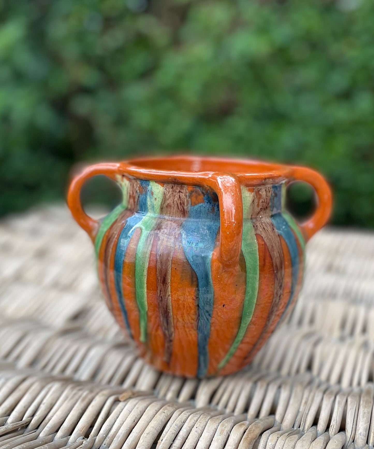 A Four Handled Belgian Slip Decorated Studio Art Pottery Case 14cm Tall