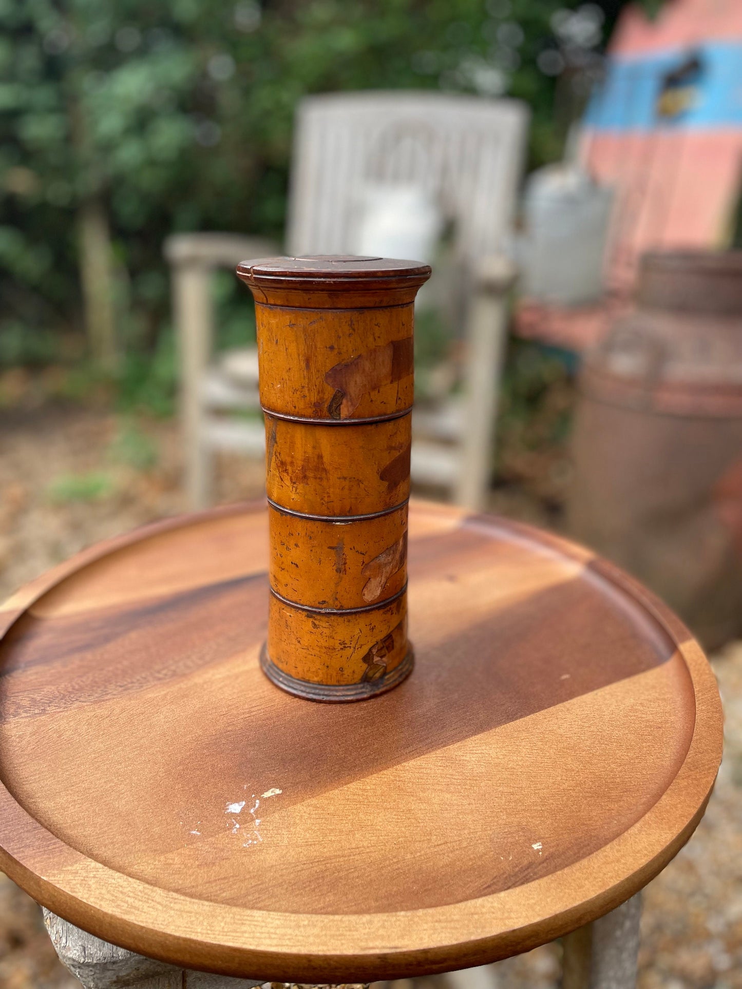 A Late Victorian Turned Sycamore Spice Tower 20cm Tall