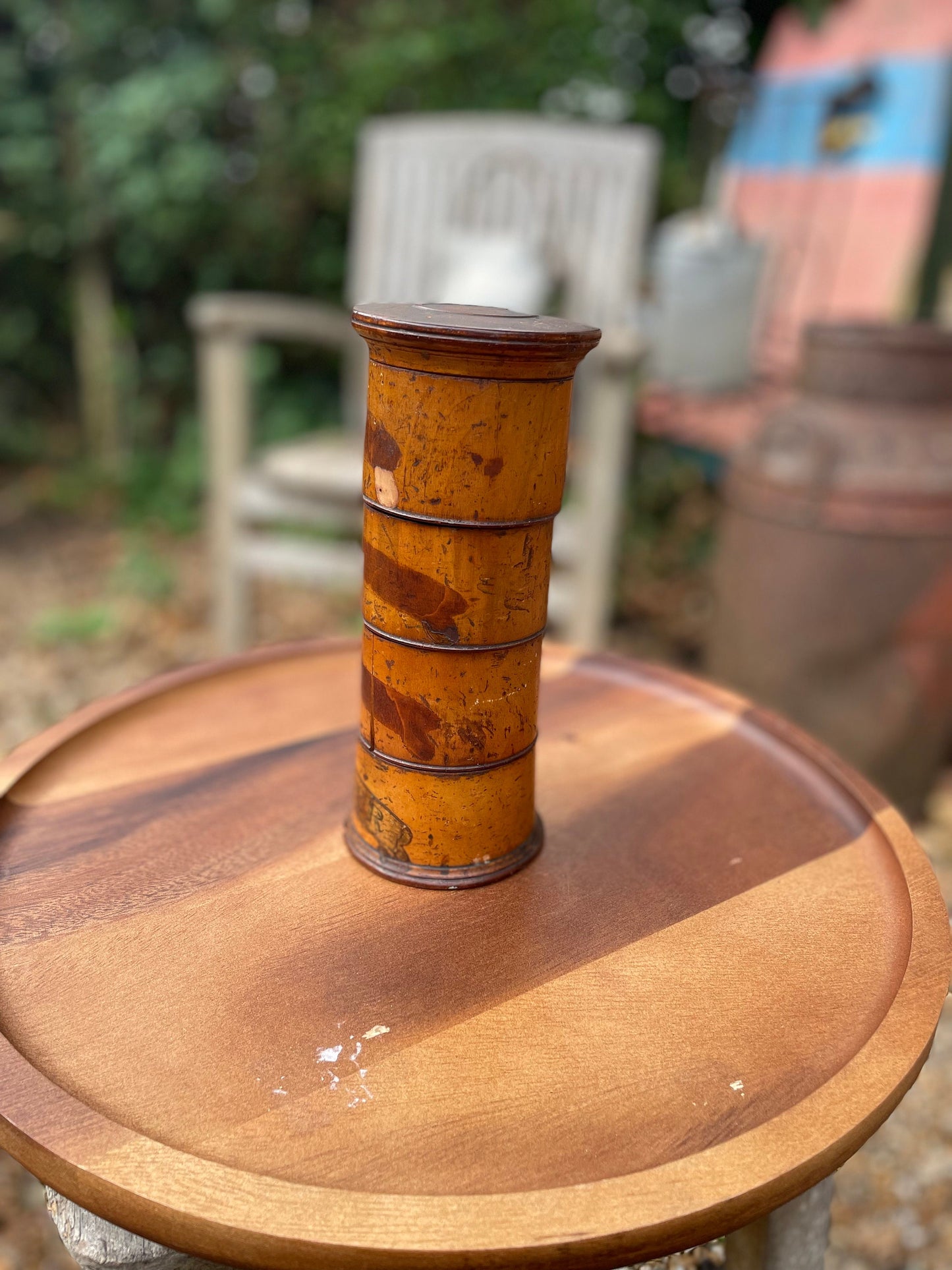 A Late Victorian Turned Sycamore Spice Tower 20cm Tall