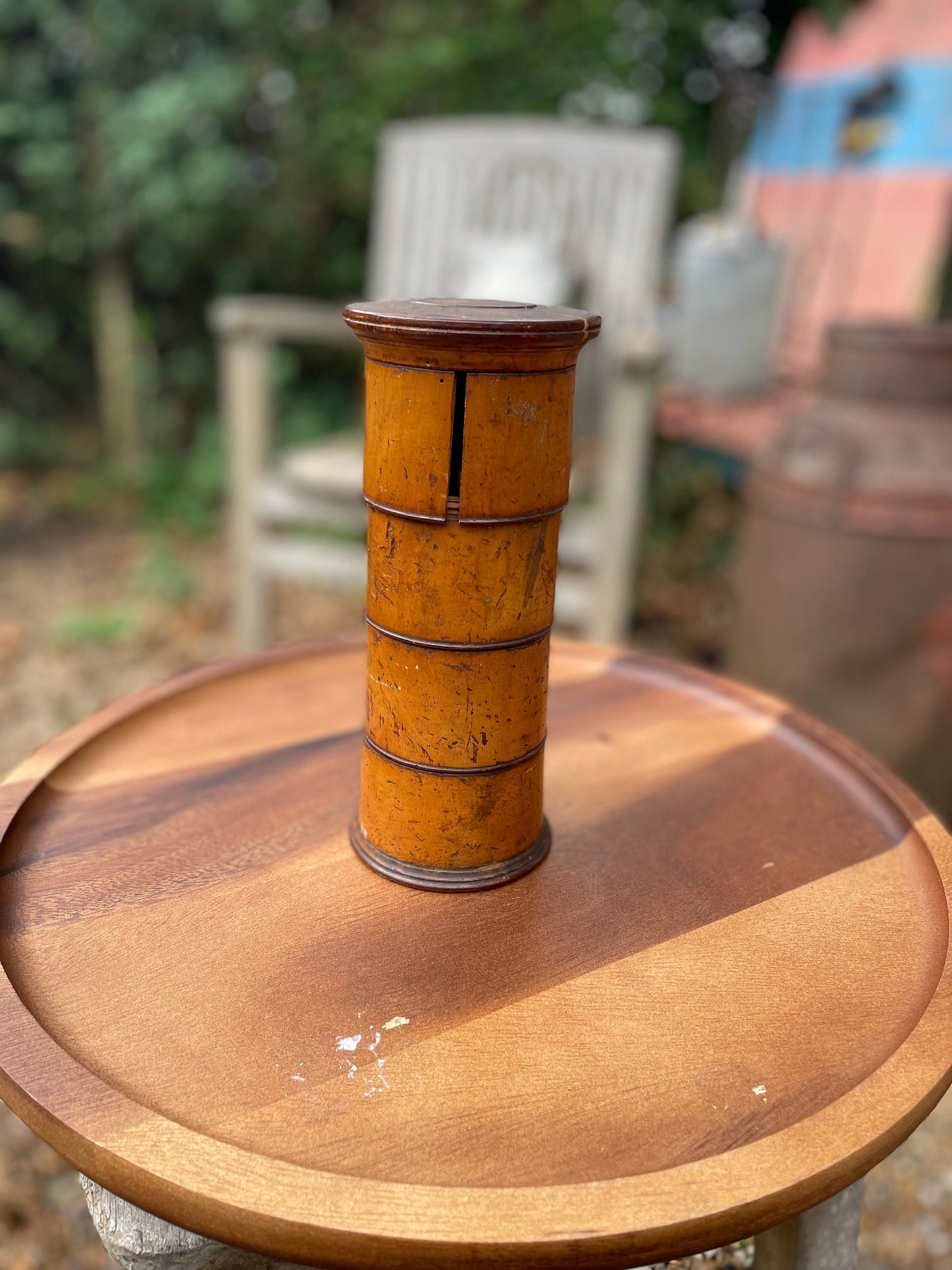 A Late Victorian Turned Sycamore Spice Tower 20cm Tall