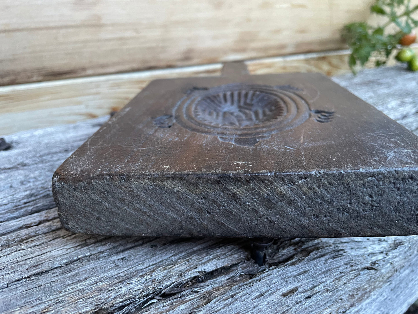 A Hand Carved Hardwood 19th/early 20th Century Japanese Wooden Reversible Rice Mould 27.5cm Long incl. Handle