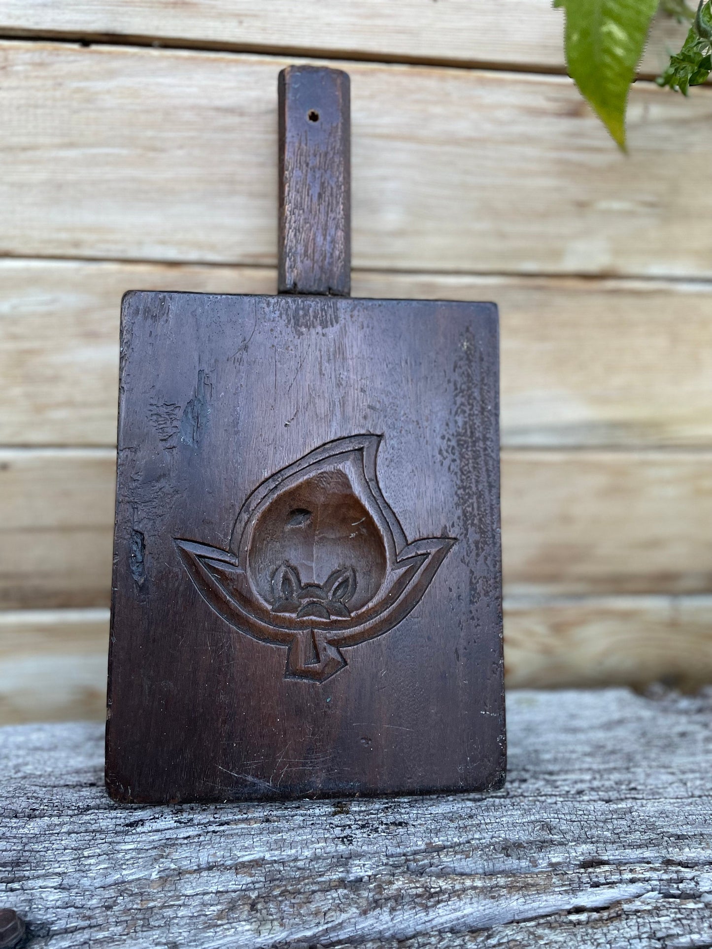 A Hand Carved Hardwood 19th/early 20th Century Japanese Wooden Reversible Rice Mould 27.5cm Long incl. Handle
