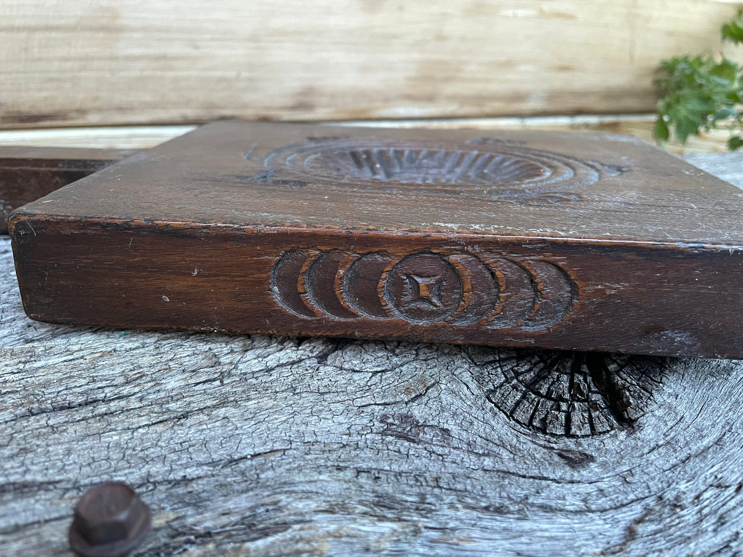 A Hand Carved Hardwood 19th/early 20th Century Japanese Wooden Reversible Rice Mould 27.5cm Long incl. Handle