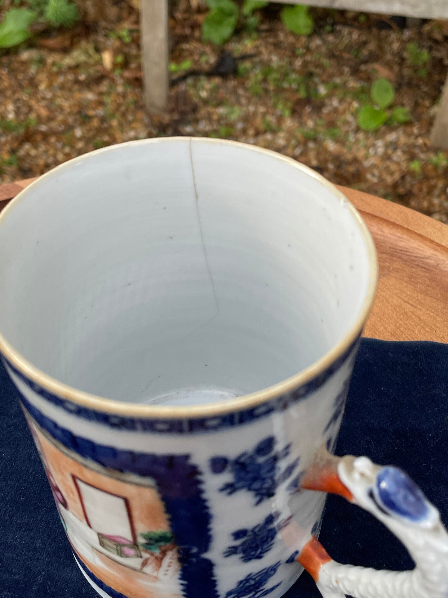 Antique Chinese Export Porcelain Tankard, Qing Dynasty Famille Rose Mug with Dragon Handle, c.1800, Crack & Rim Chip