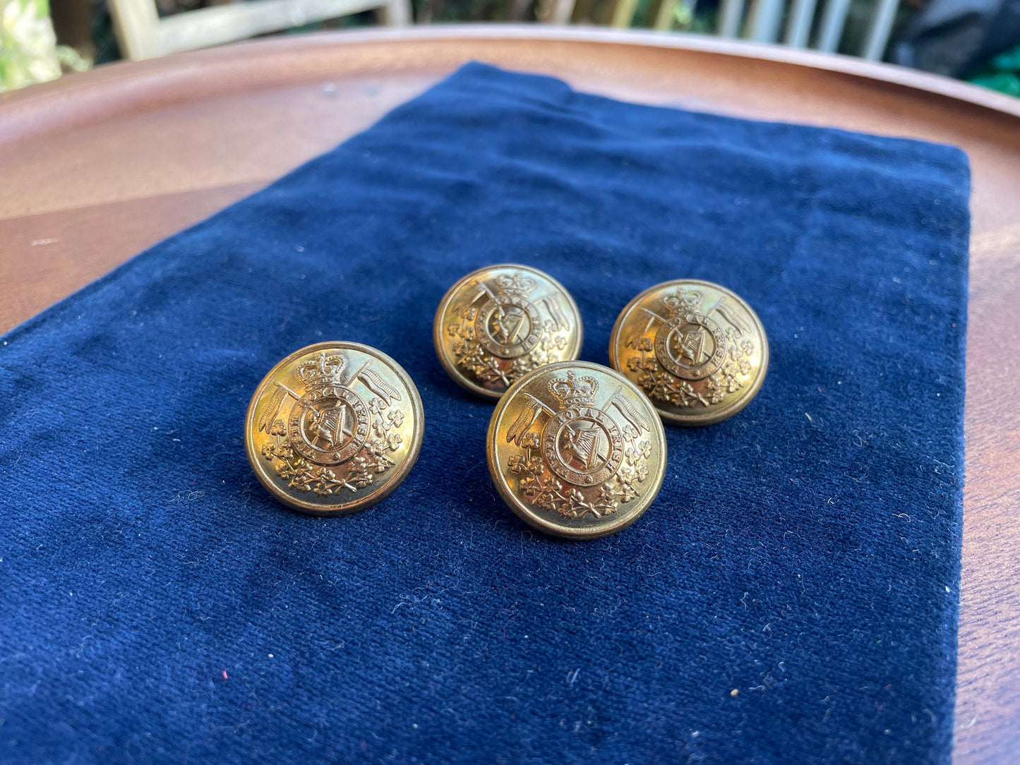 Four 5th Royal Irish Lancers Tunic Shoulder Buttons by Gaunt of London (1858-1993) 26mm Diameter