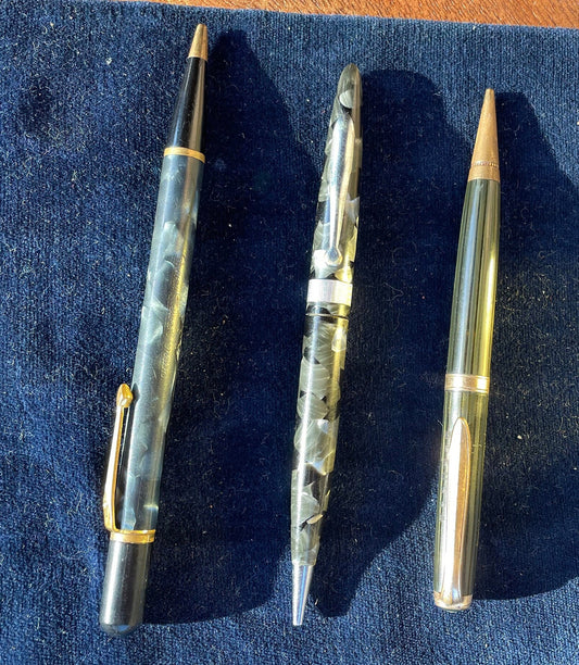 Vintage Pen & Pencil Set – Conway Stewart Nippy, Sheaffer Silver Pearl, Faber-Castell 189 Degussa – Collectors 1930s–50s