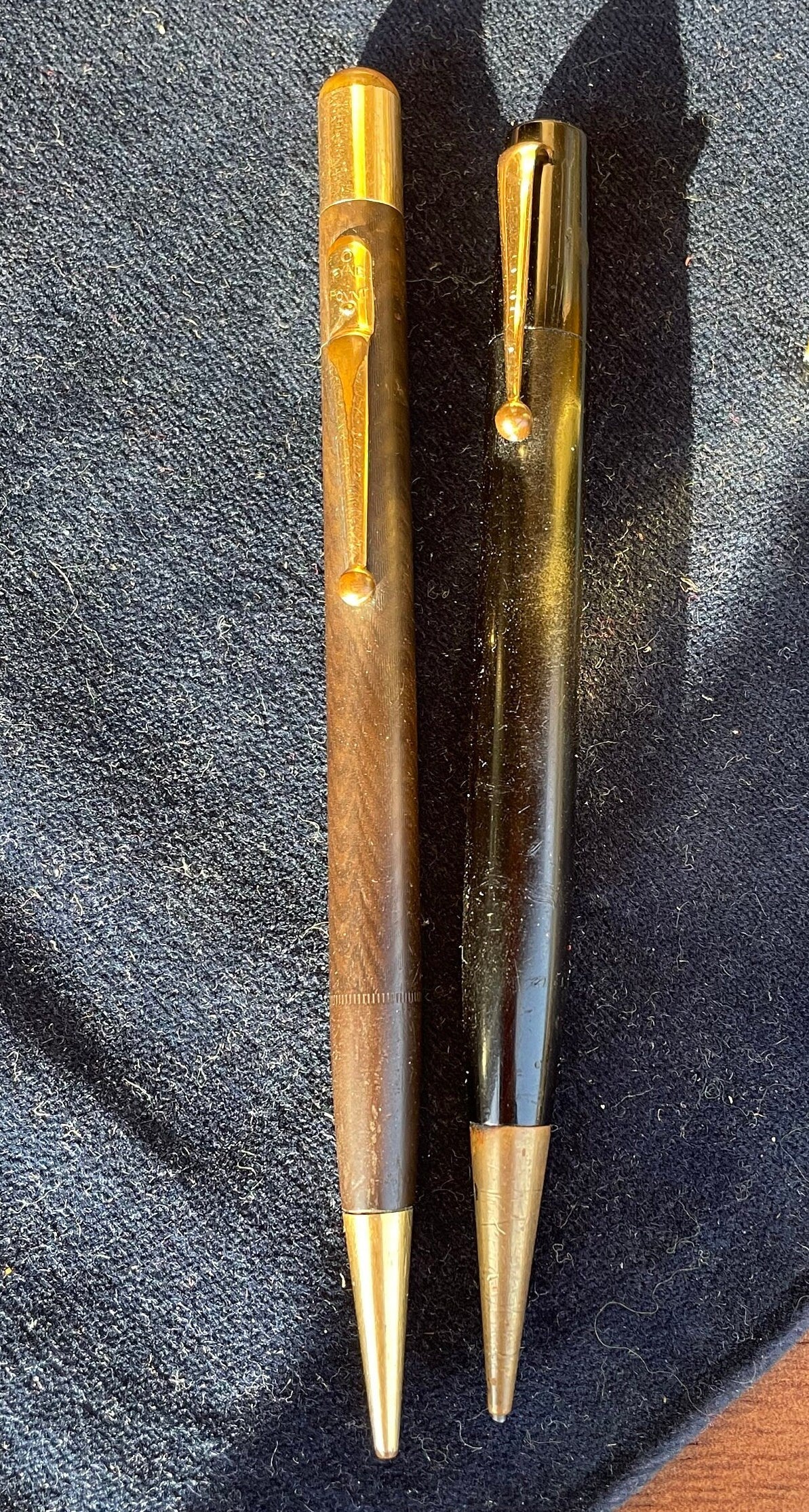 Vintage Mabie Todd Fyne Poynt Propelling Pencils – Black and Brown Herringbone MT and Co England with Pentel Leads – 1930s–50s