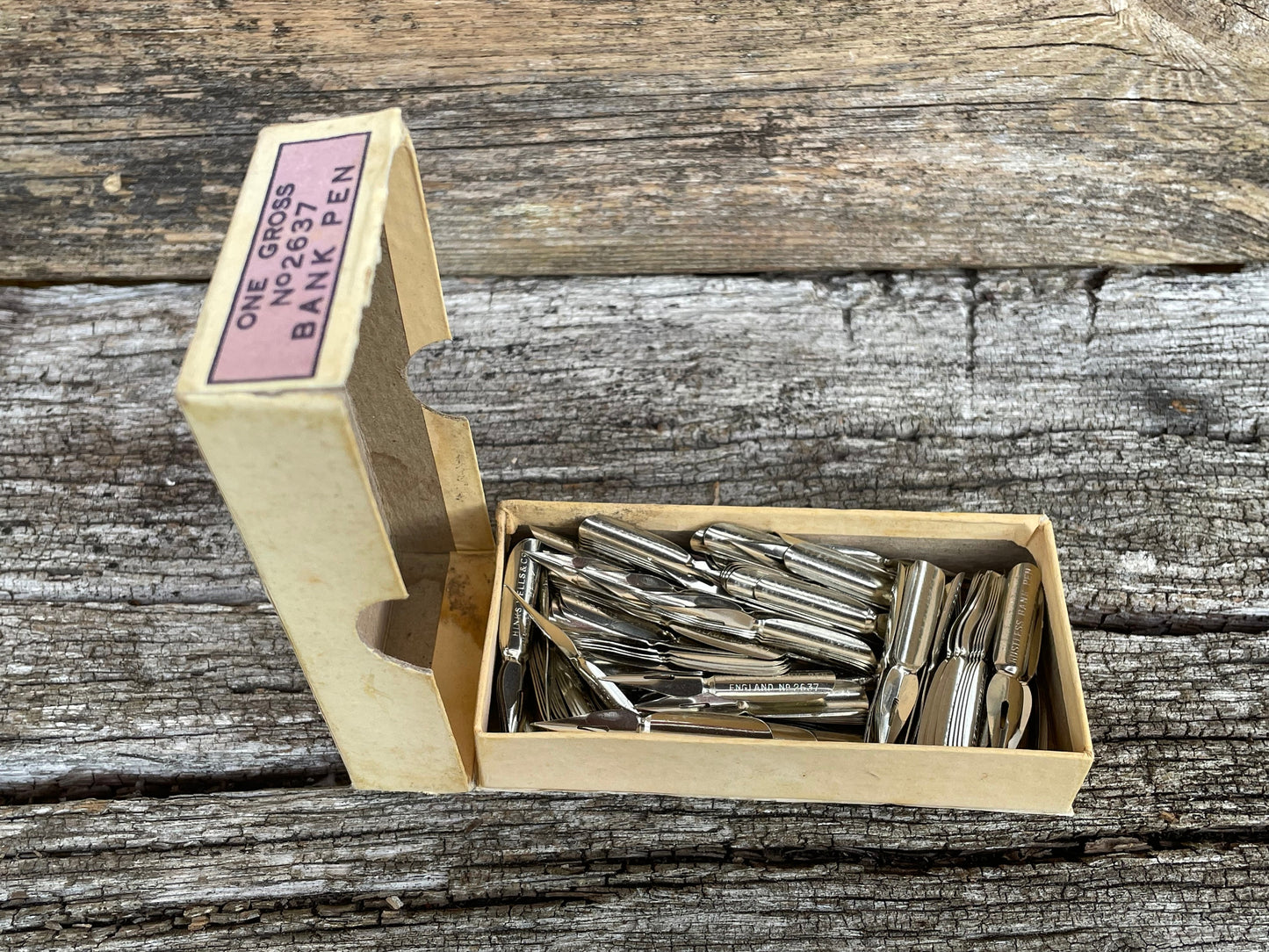 A Vintage Opened Box of Rustless Bank Pen Nibs by Hinks, Wells & Co.  - 134 No. 2637 Nibs