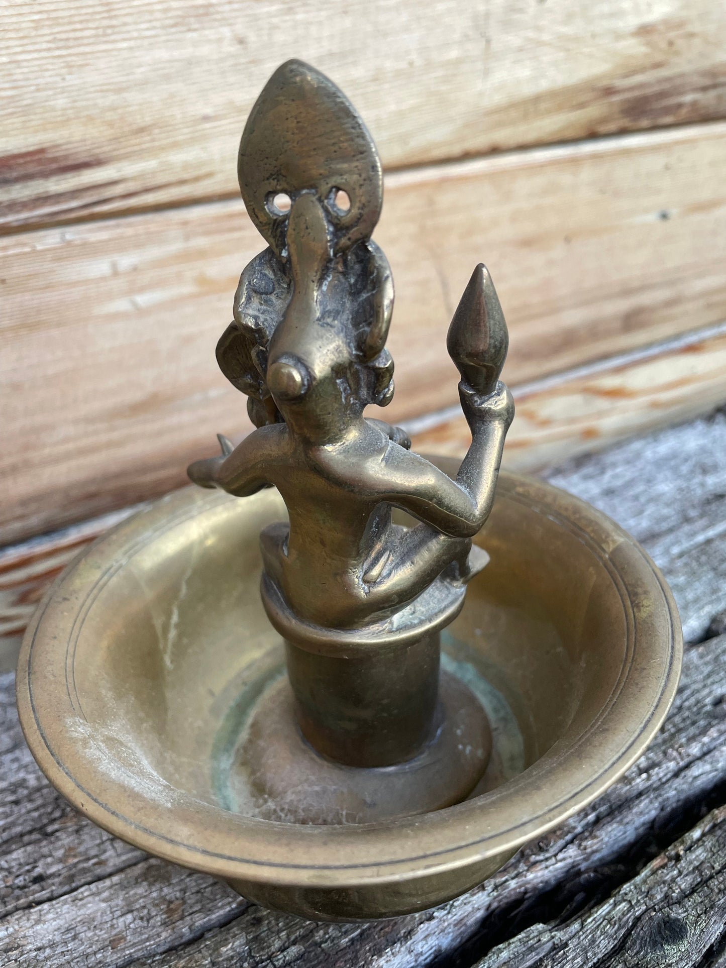 A 19th Century Indian Buddhist Brass Representation of Vasudeva and His Son, Krishna 14cm tall