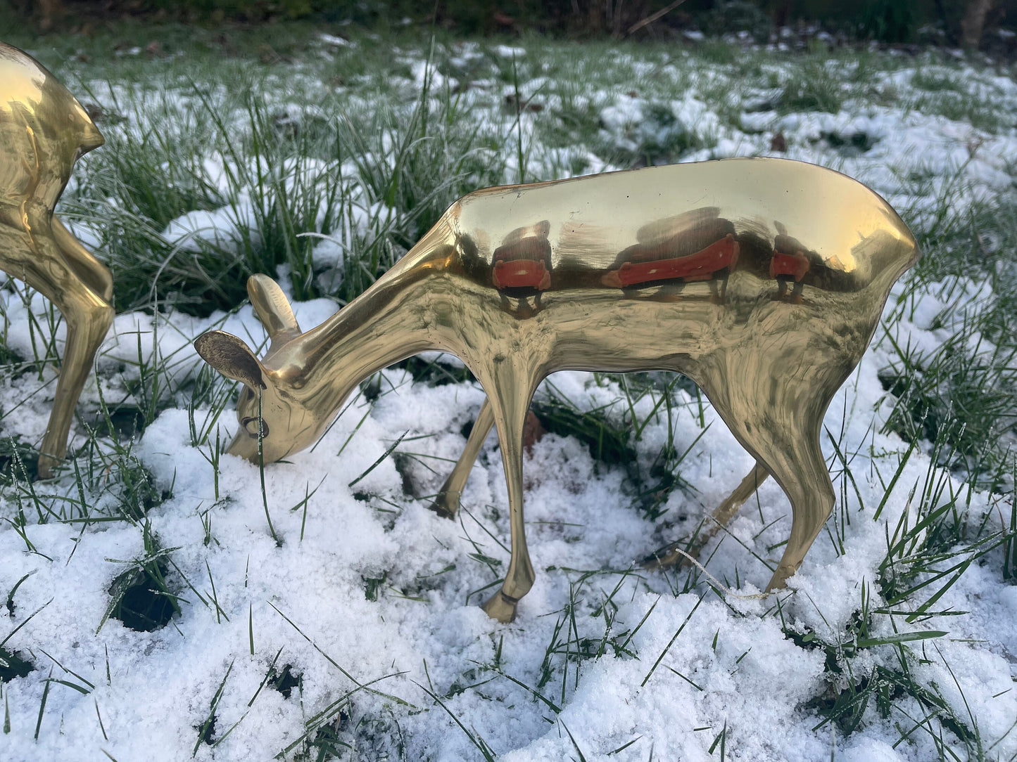 A Pair of Brass Reindeers Largest 34cm Tall