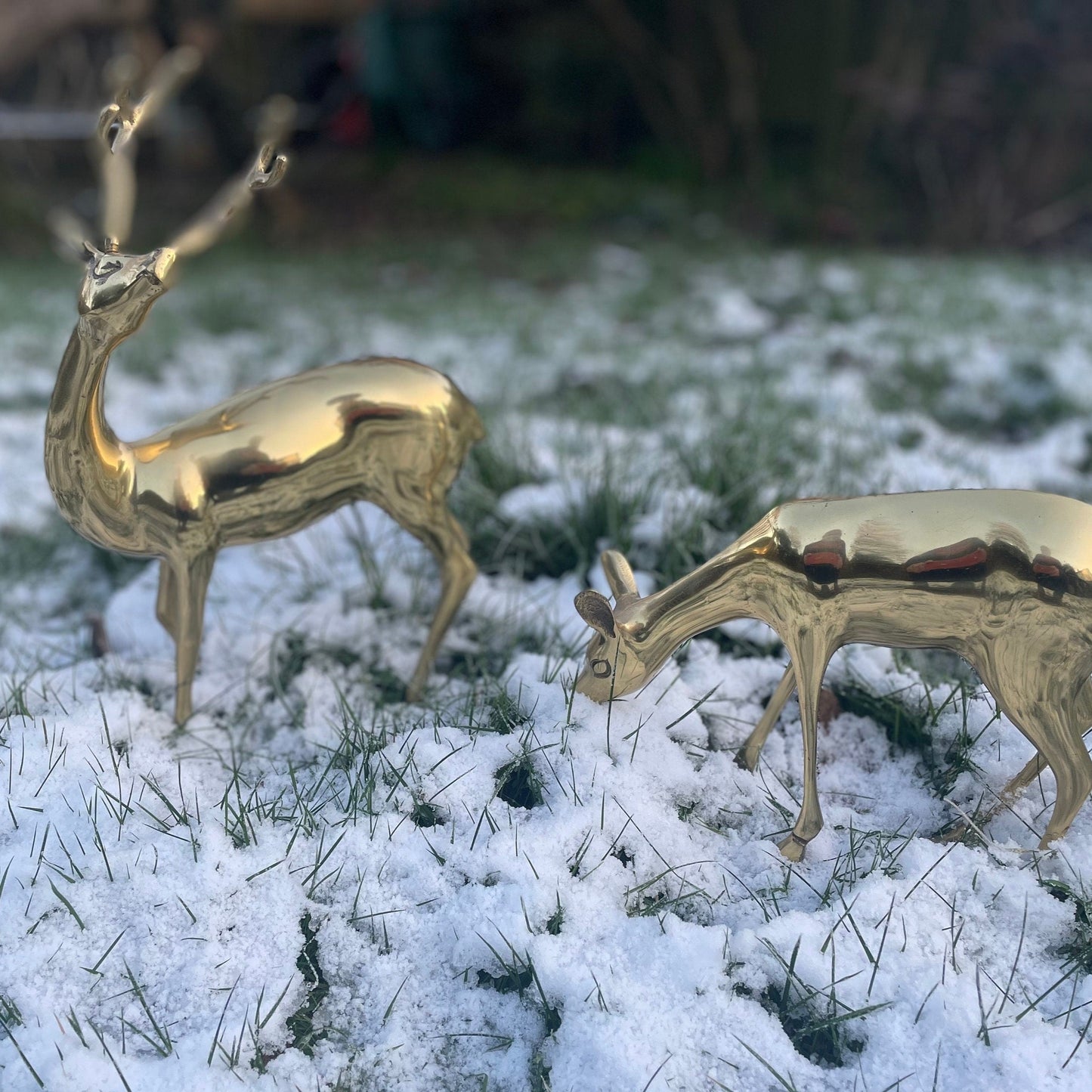 A Pair of Brass Reindeers Largest 34cm Tall