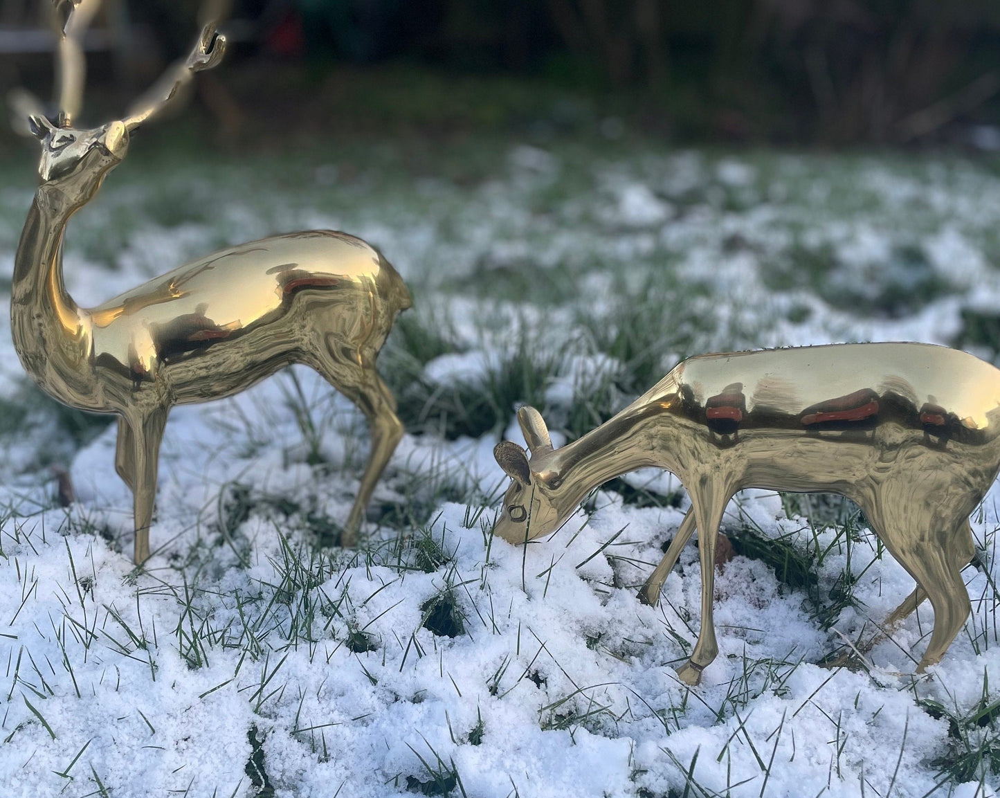 A Pair of Brass Reindeers Largest 34cm Tall