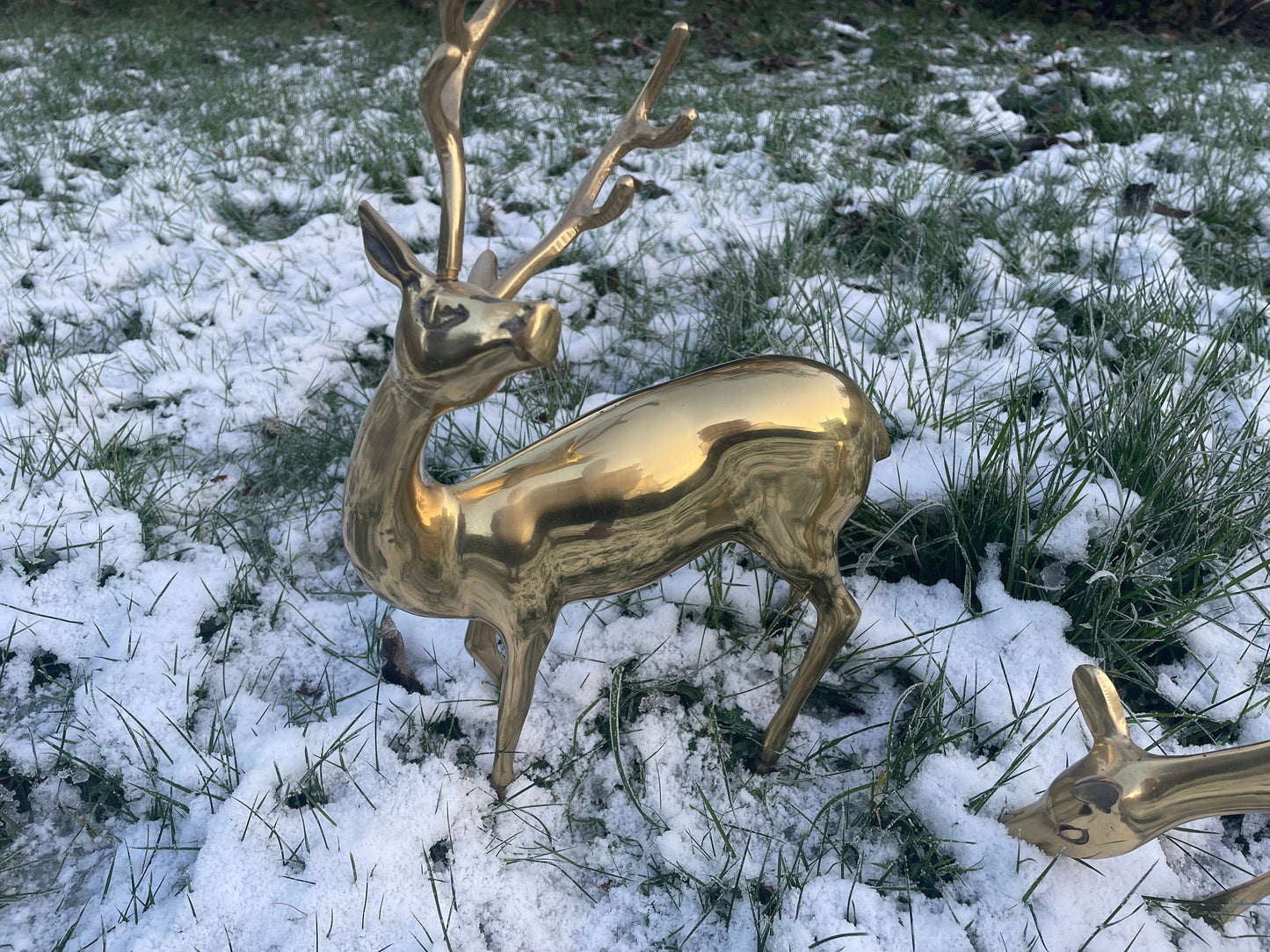 A Pair of Brass Reindeers Largest 34cm Tall