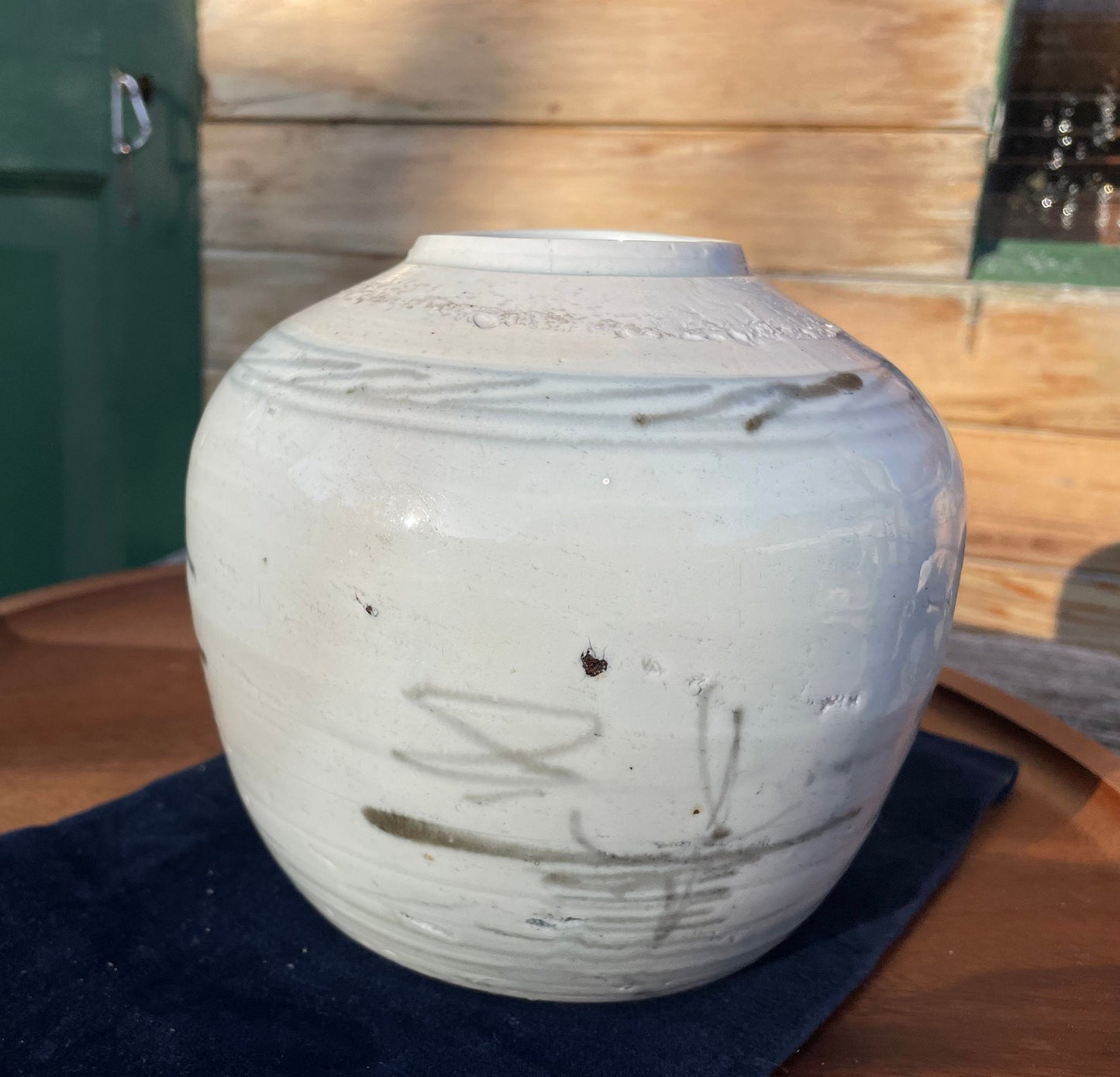 A Chinese Style Studio Blue & White Stone Body Glaze Vase 15 cm High