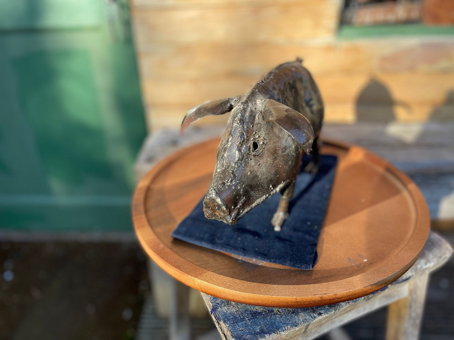 A Good Sized Hand Made Metal Hansom Looking Pig Sculpture for You to Adopt 32cm Long