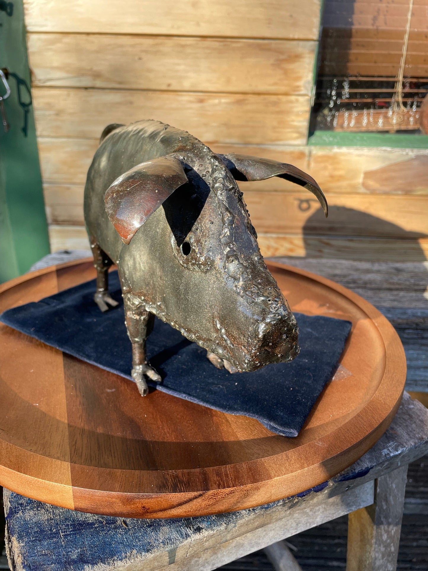 A Good Sized Hand Made Metal Hansom Looking Pig Sculpture for You to Adopt 32cm Long