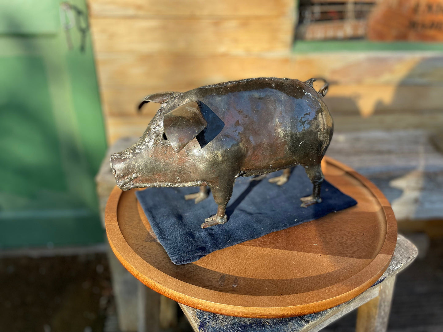 A Good Sized Hand Made Metal Hansom Looking Pig Sculpture for You to Adopt 32cm Long