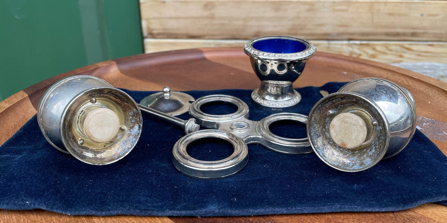 A Vintage English Silver Plated Three Piece Ianthe Condiment Set c1950's