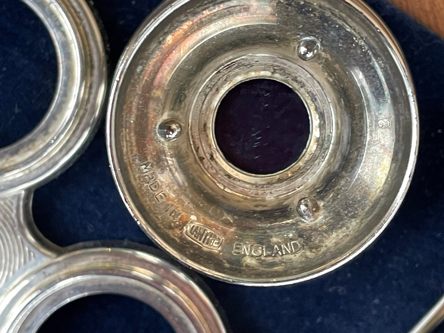 A Vintage English Silver Plated Three Piece Ianthe Condiment Set c1950's
