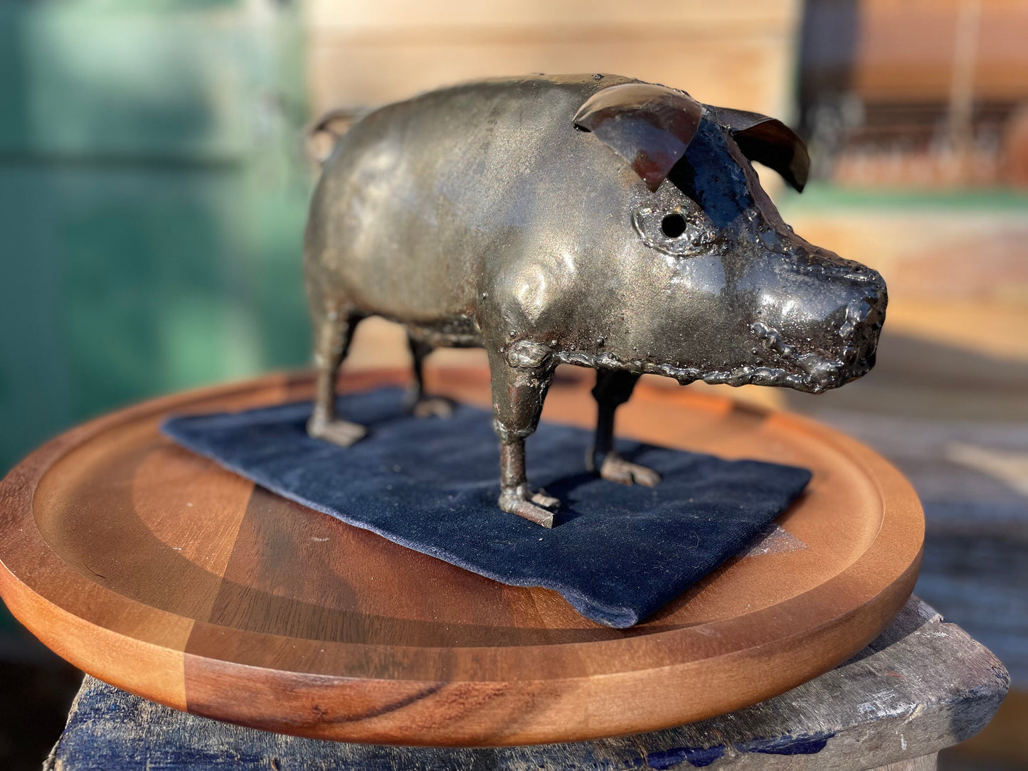 A Good Sized Hand Made Metal Hansom Looking Pig Sculpture for You to Adopt 32cm Long