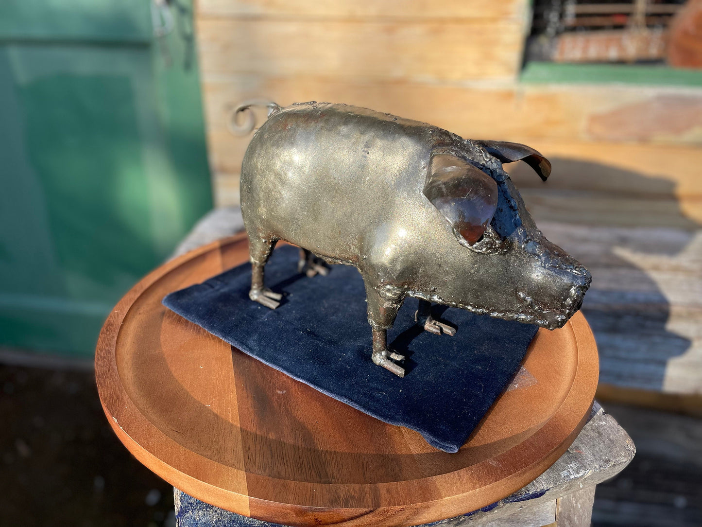 A Good Sized Hand Made Metal Hansom Looking Pig Sculpture for You to Adopt 32cm Long